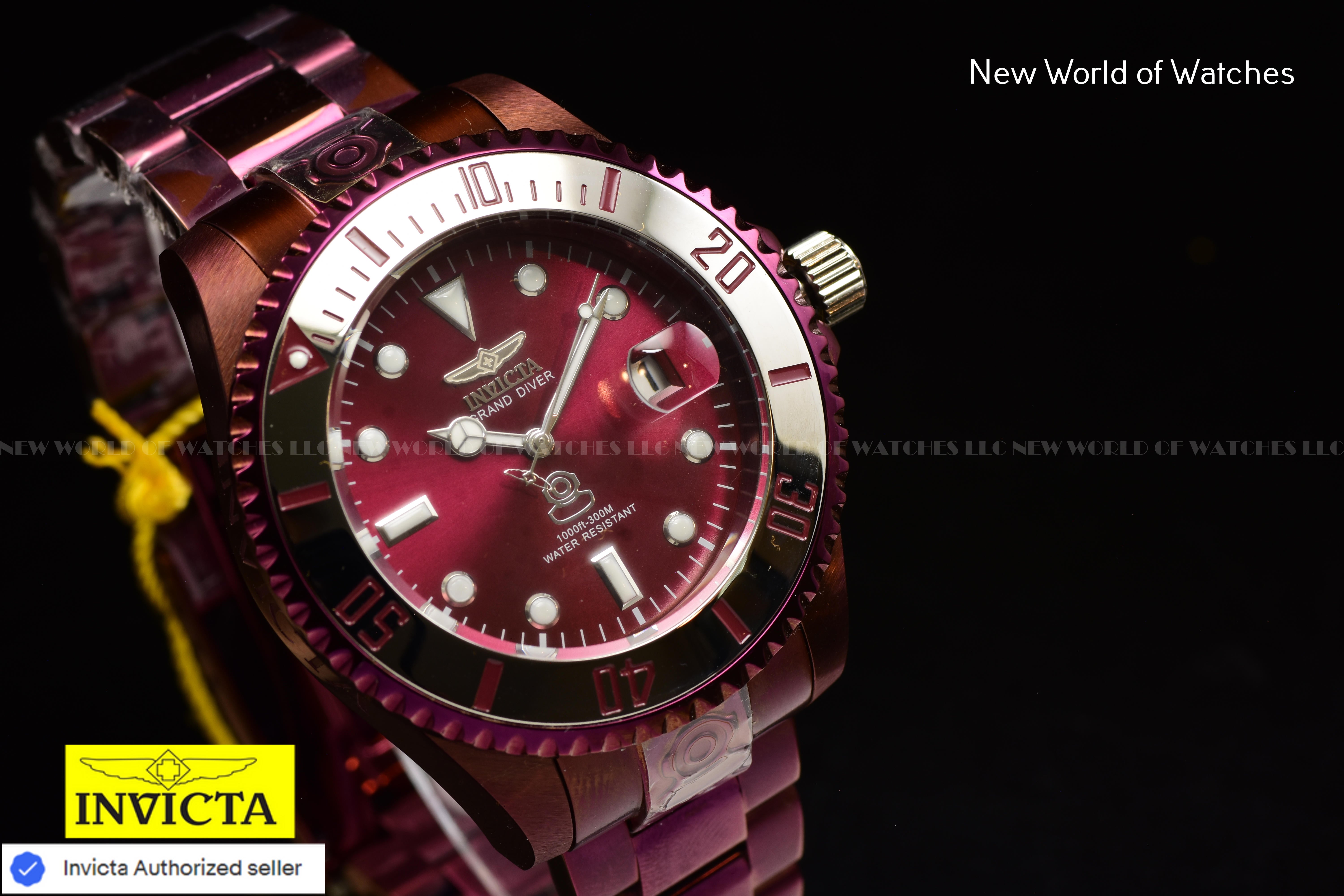 Invicta Men Pro Diver 47mm Burgundy Automatic Malaysia Stainless Steel Watch