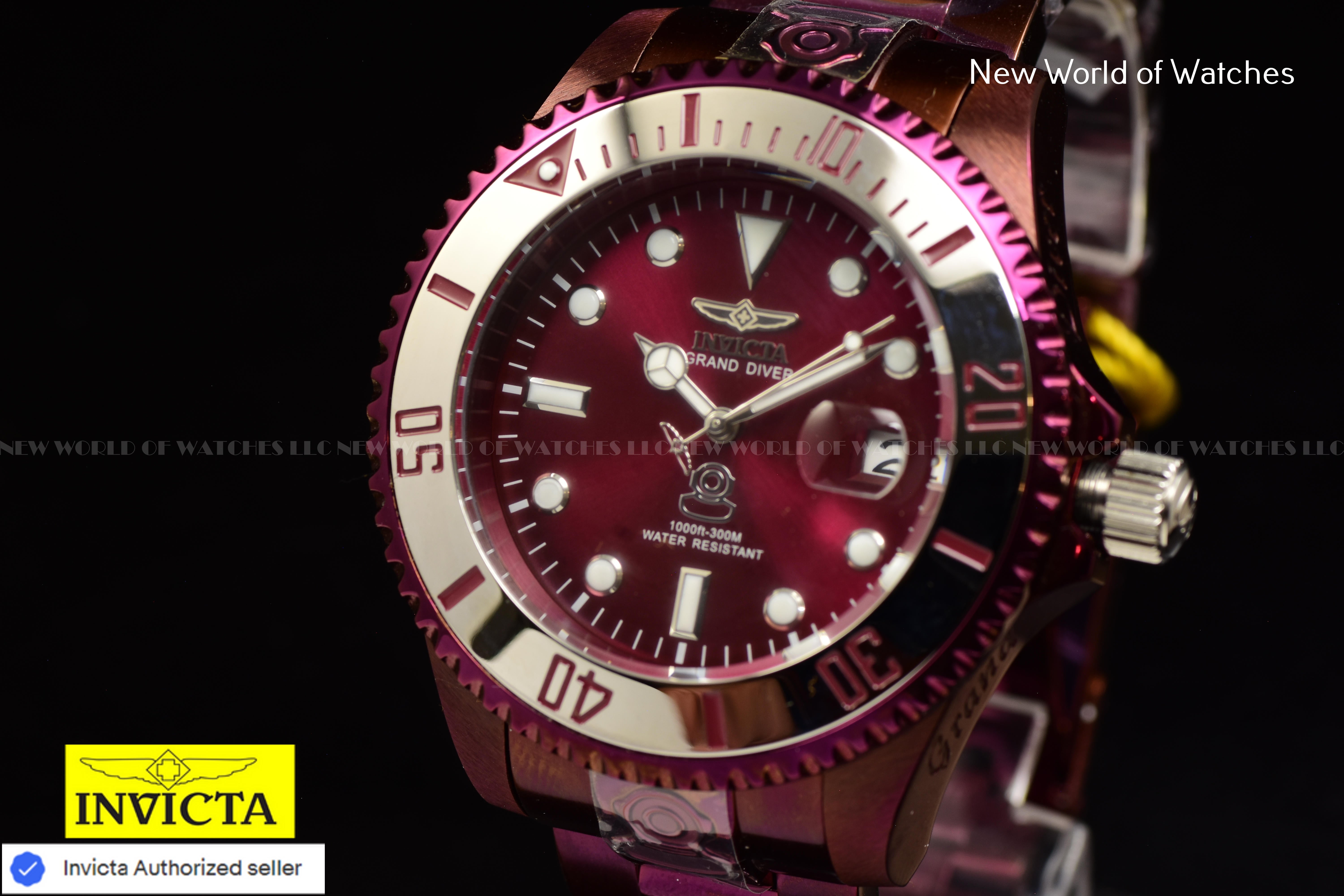 Invicta Men Pro Diver 47mm Burgundy Automatic Malaysia Stainless Steel Watch