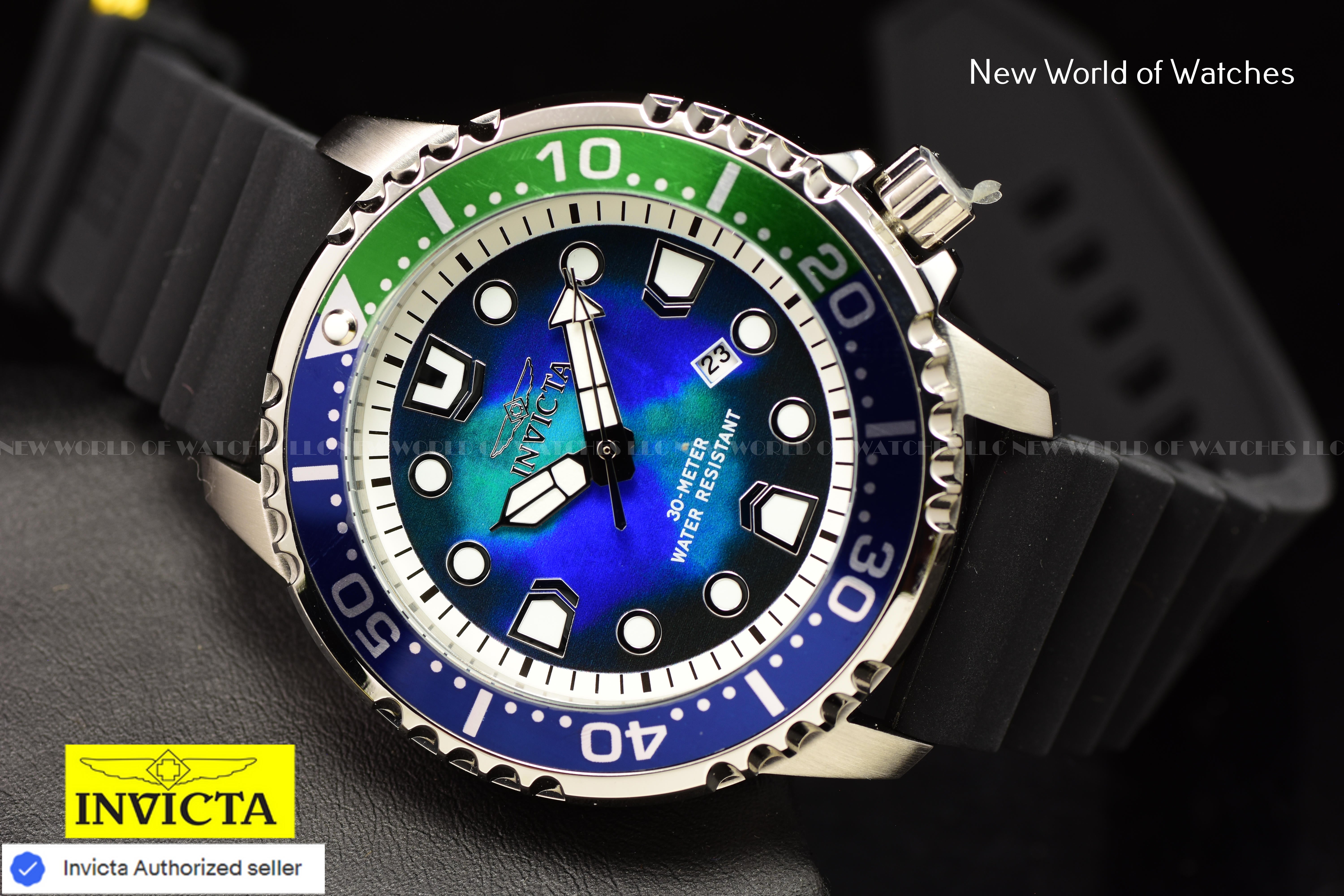Invicta Men Pro Diver 48mm Green Blue Quartz Singapore Silicone Watch