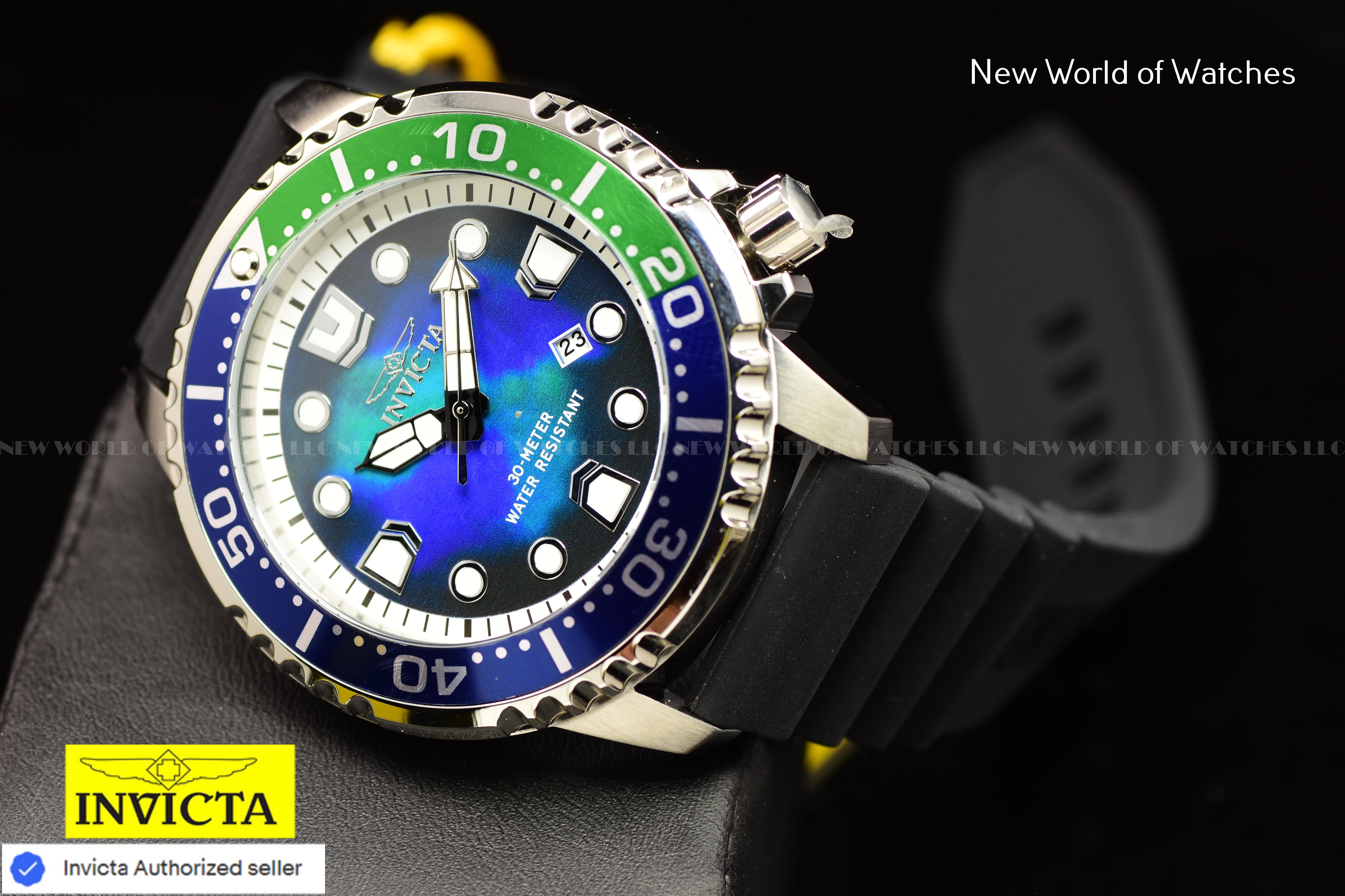 Invicta Men Pro Diver 48mm Green Blue Quartz Singapore Silicone Watch