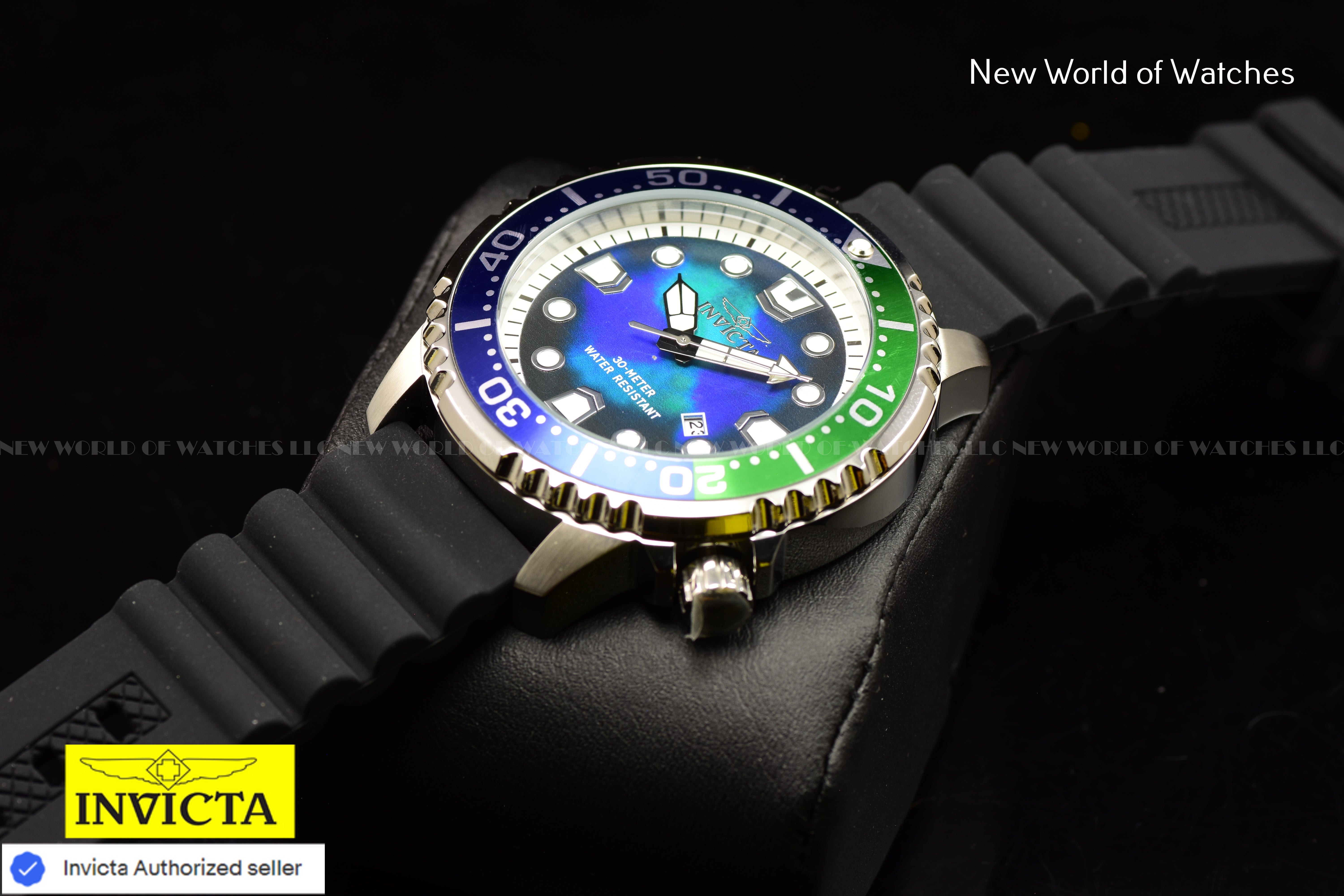 Invicta Men Pro Diver 48mm Green Blue Quartz Singapore Silicone Watch