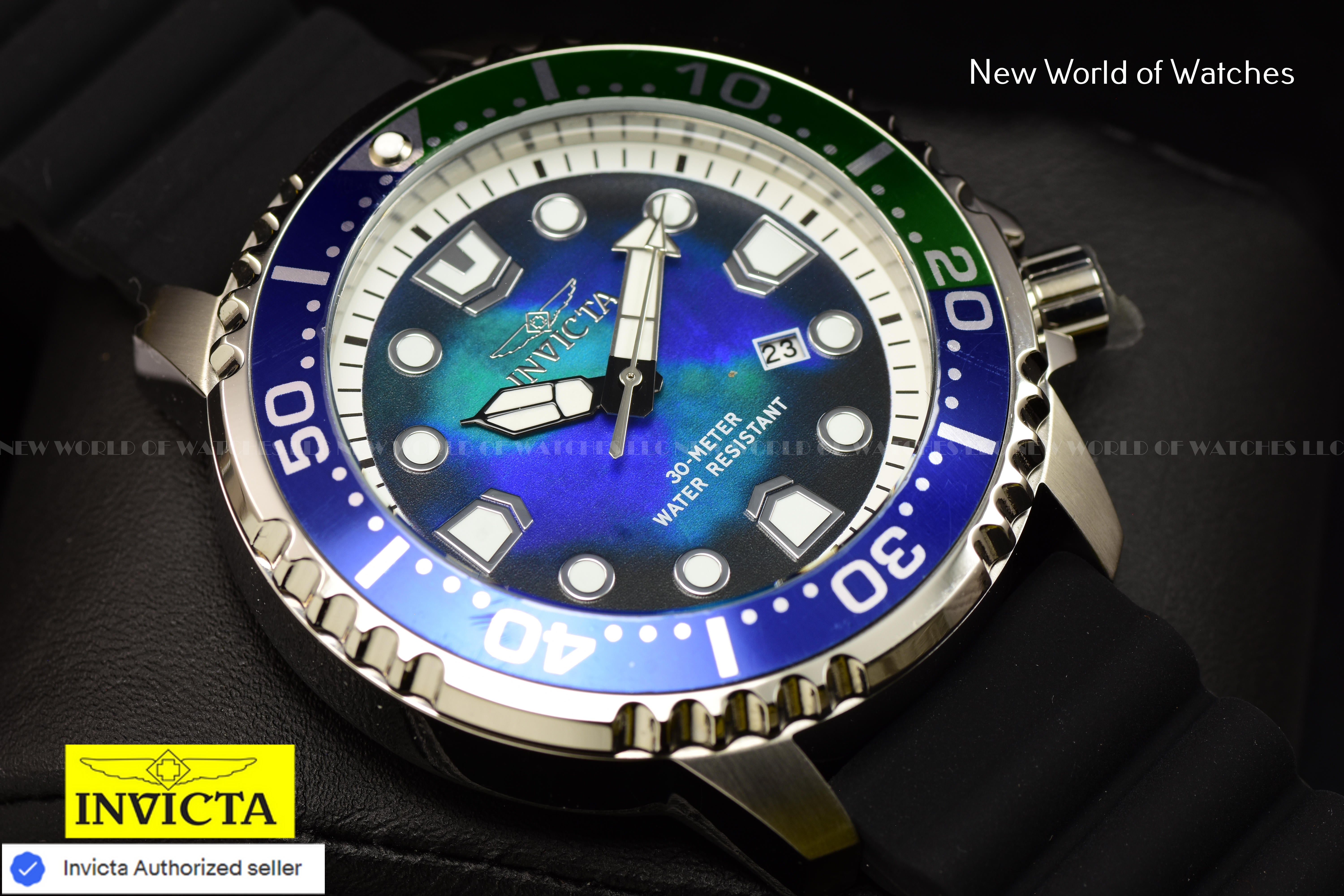 Invicta Men Pro Diver 48mm Green Blue Quartz Singapore Silicone Watch