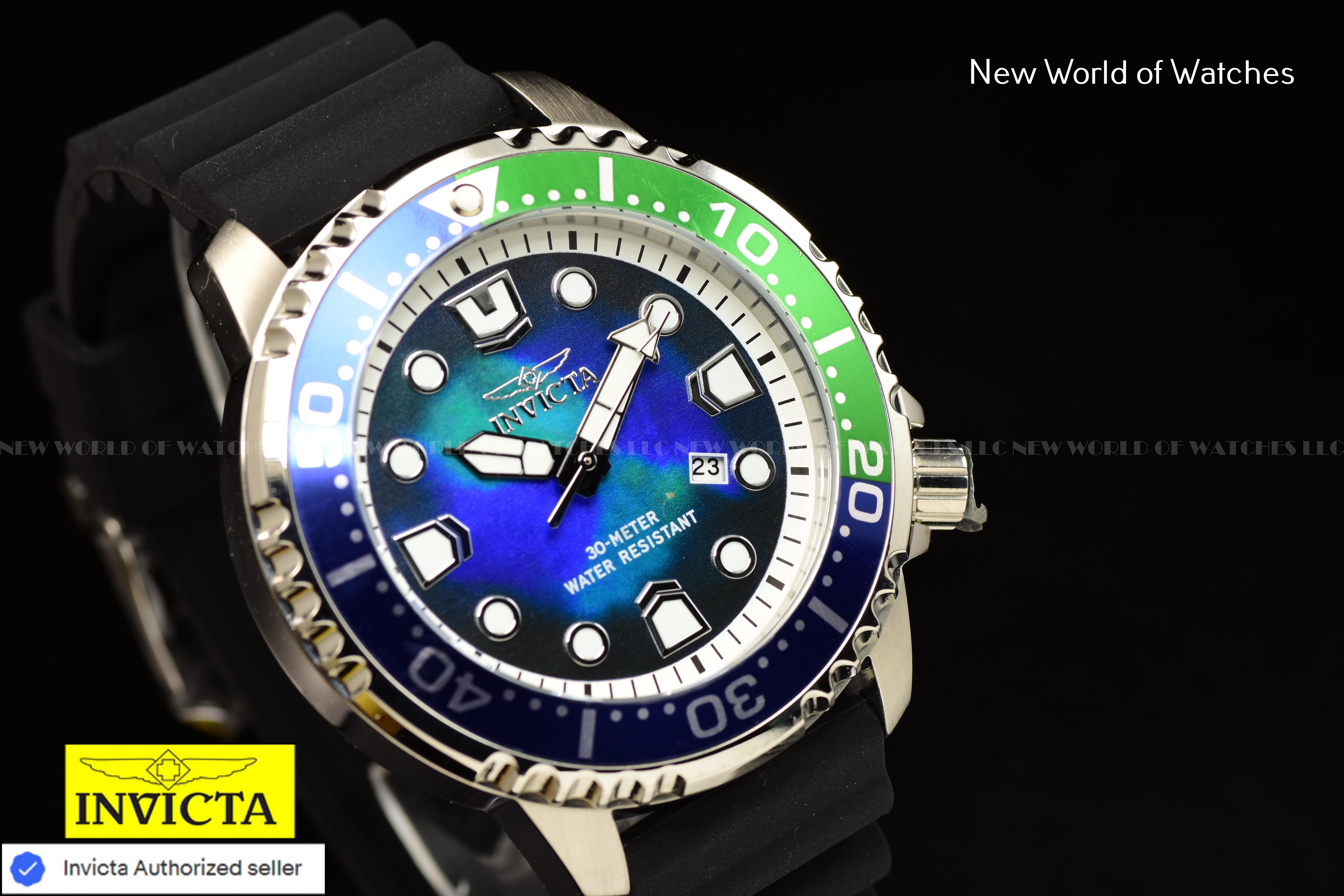 Invicta Men Pro Diver 48mm Green Blue Quartz Singapore Silicone Watch
