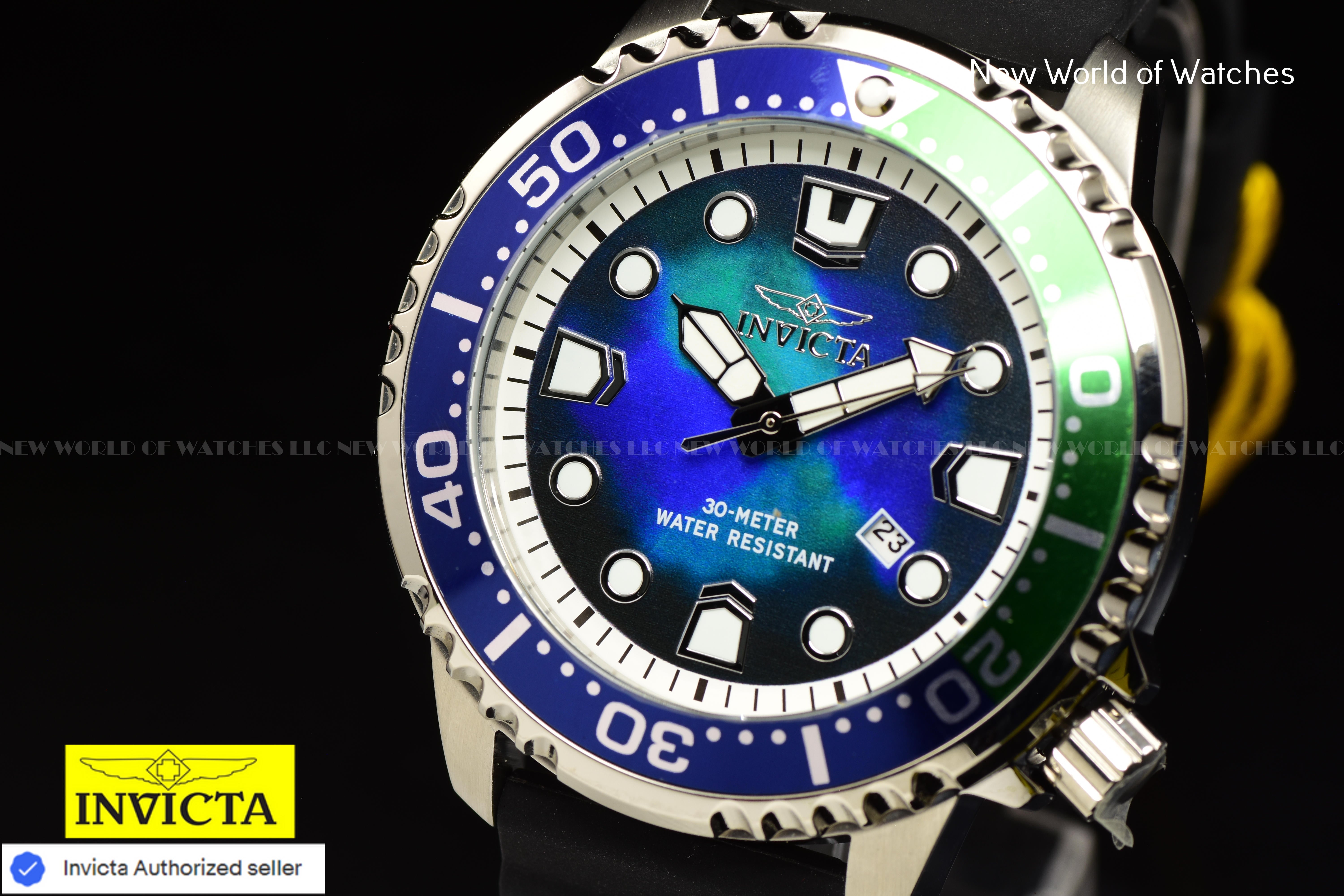 Invicta Men Pro Diver 48mm Green Blue Quartz Singapore Silicone Watch