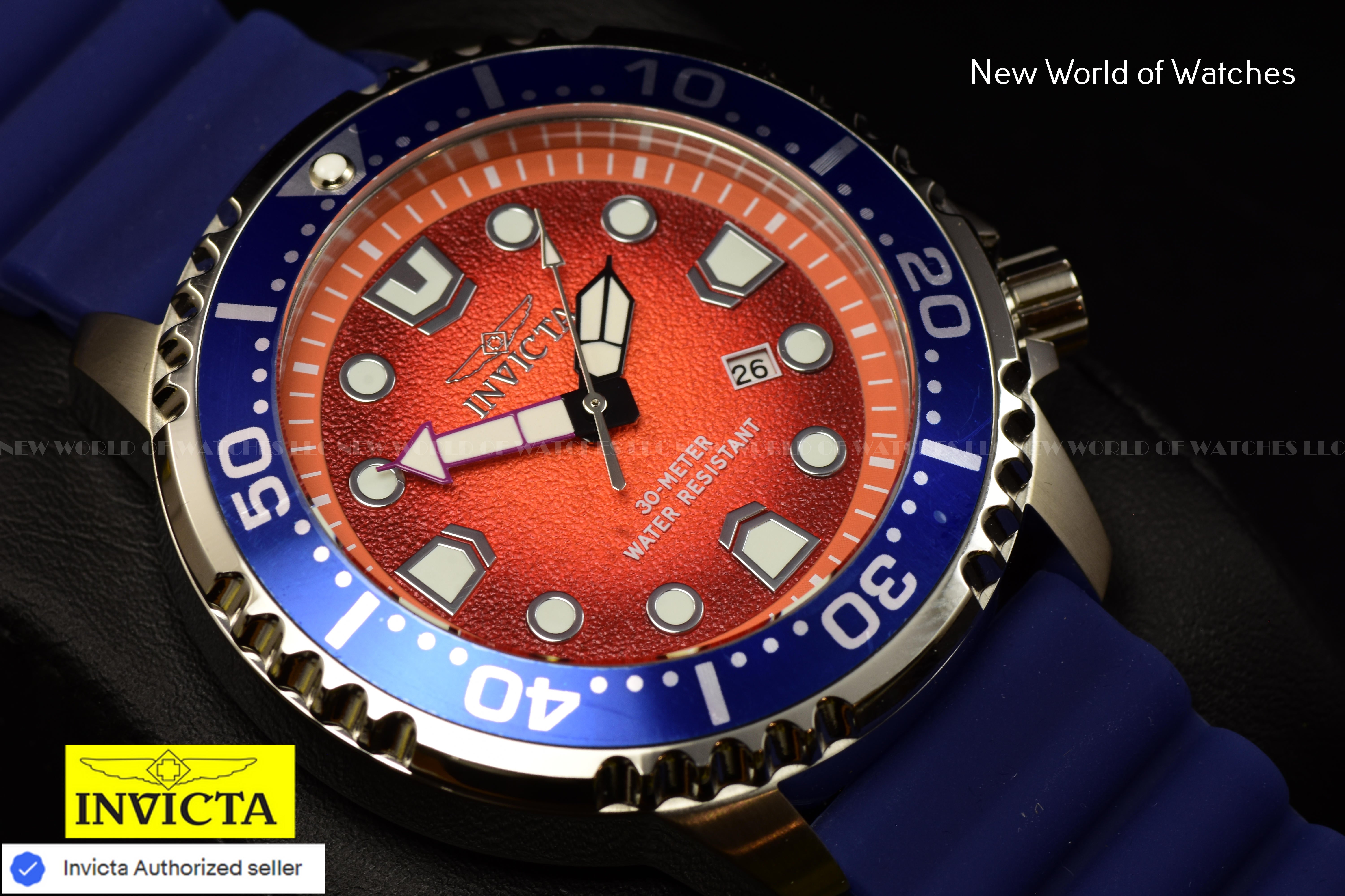 Invicta Men Pro Diver 48mm Orange Quartz Singapore Silicone Watch