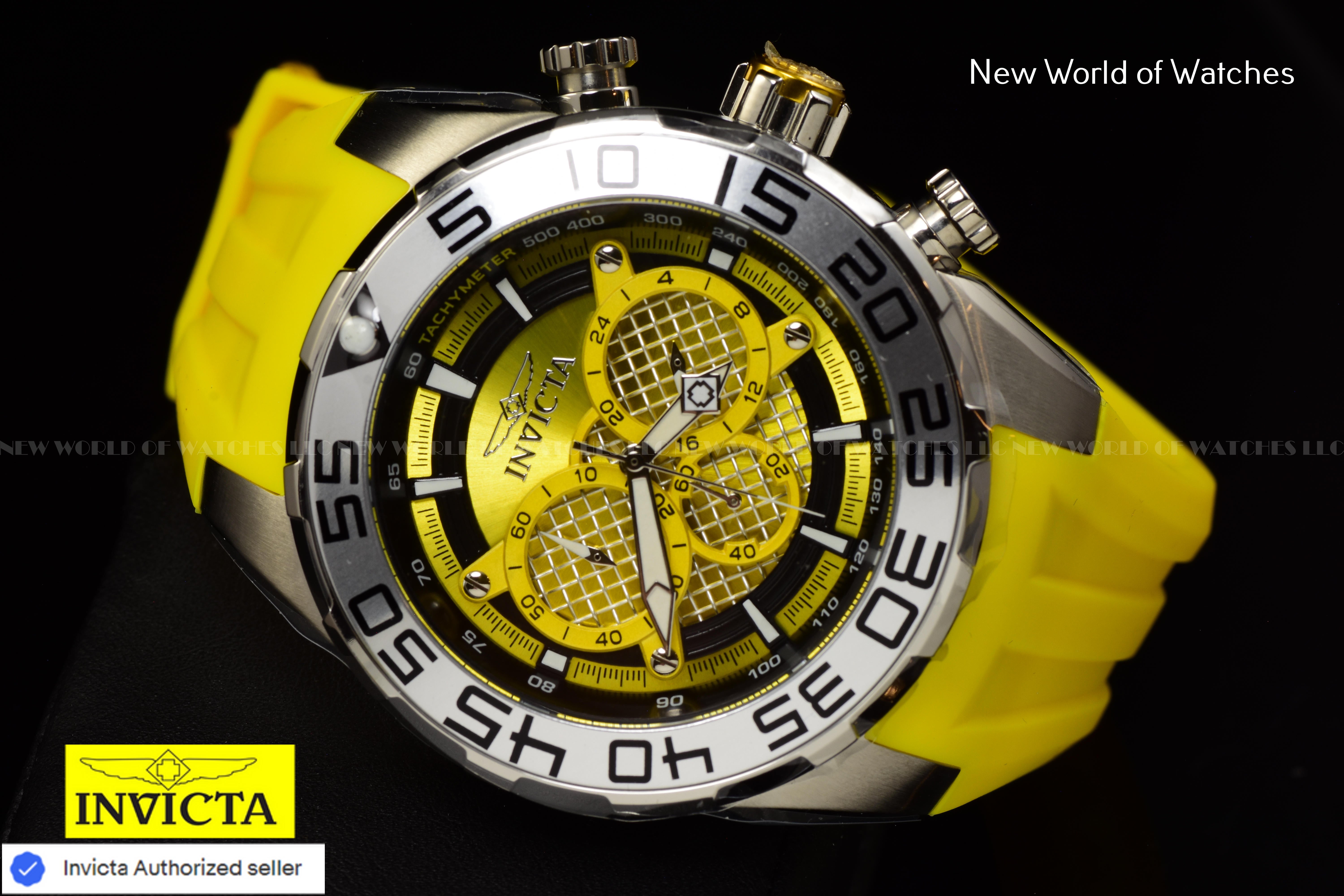 Invicta Men Speedway 50mm Yellow Black Quartz Japan Silicone Watch