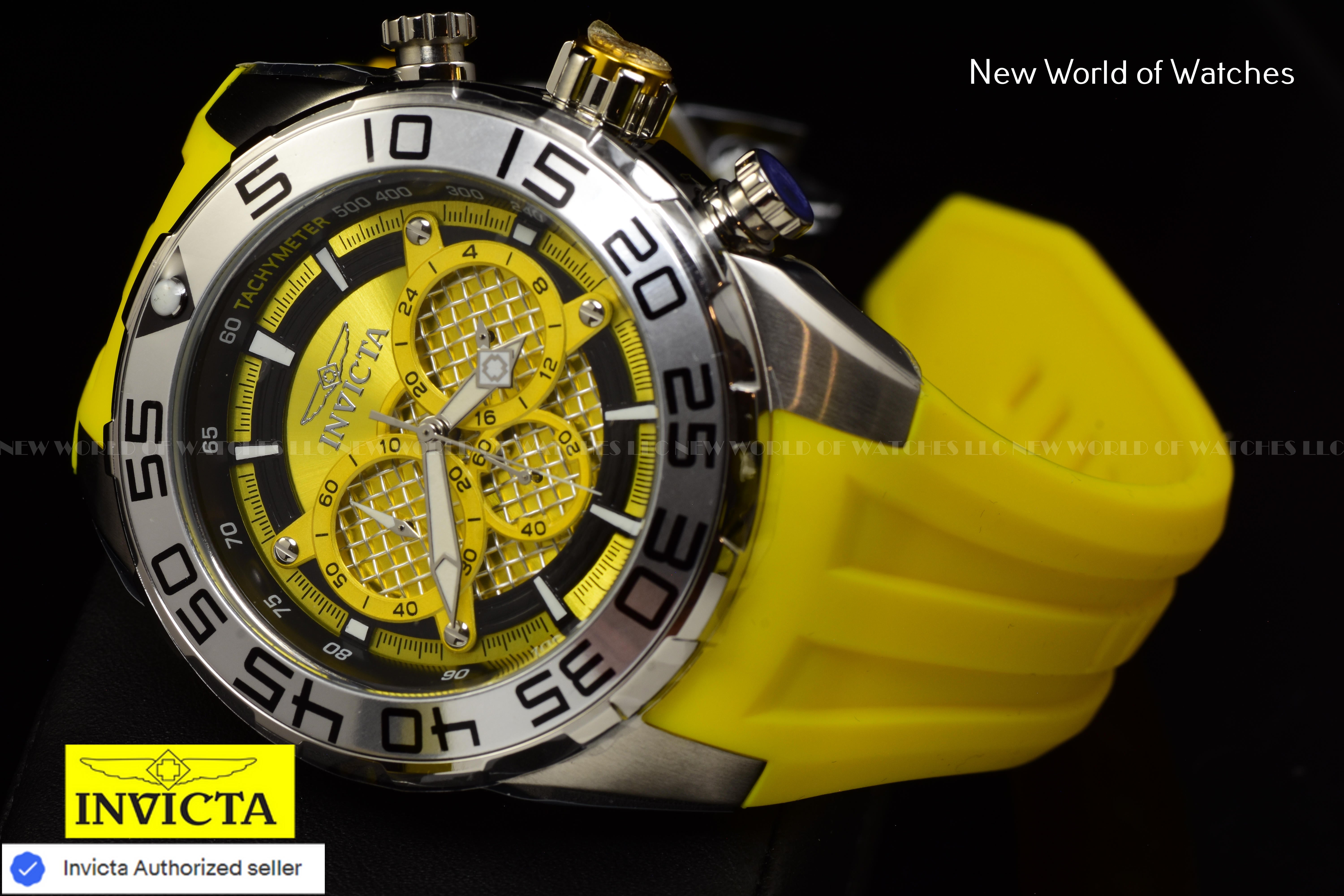 Invicta Men Speedway 50mm Yellow Black Quartz Japan Silicone Watch