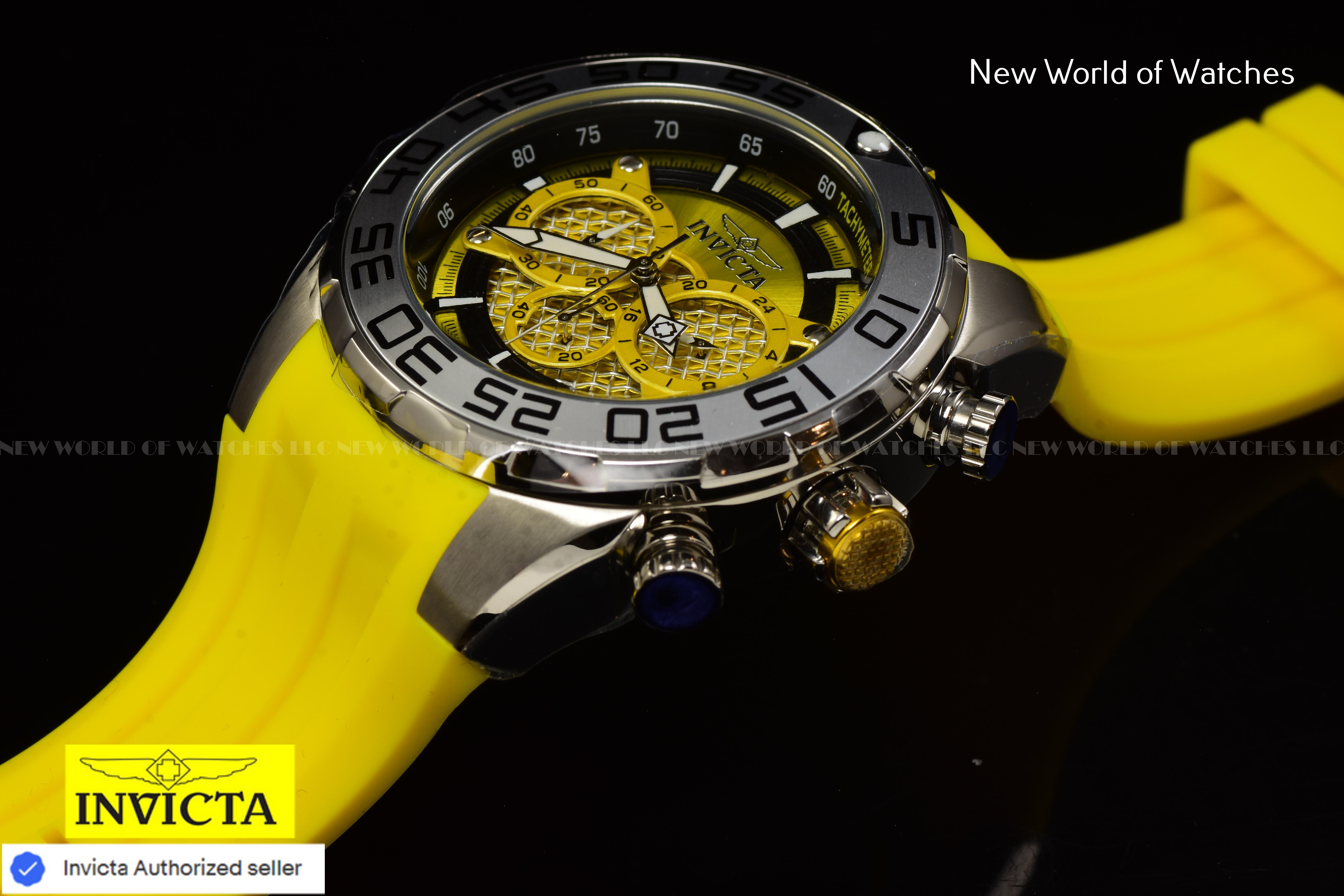 Invicta Men Speedway 50mm Yellow Black Quartz Japan Silicone Watch