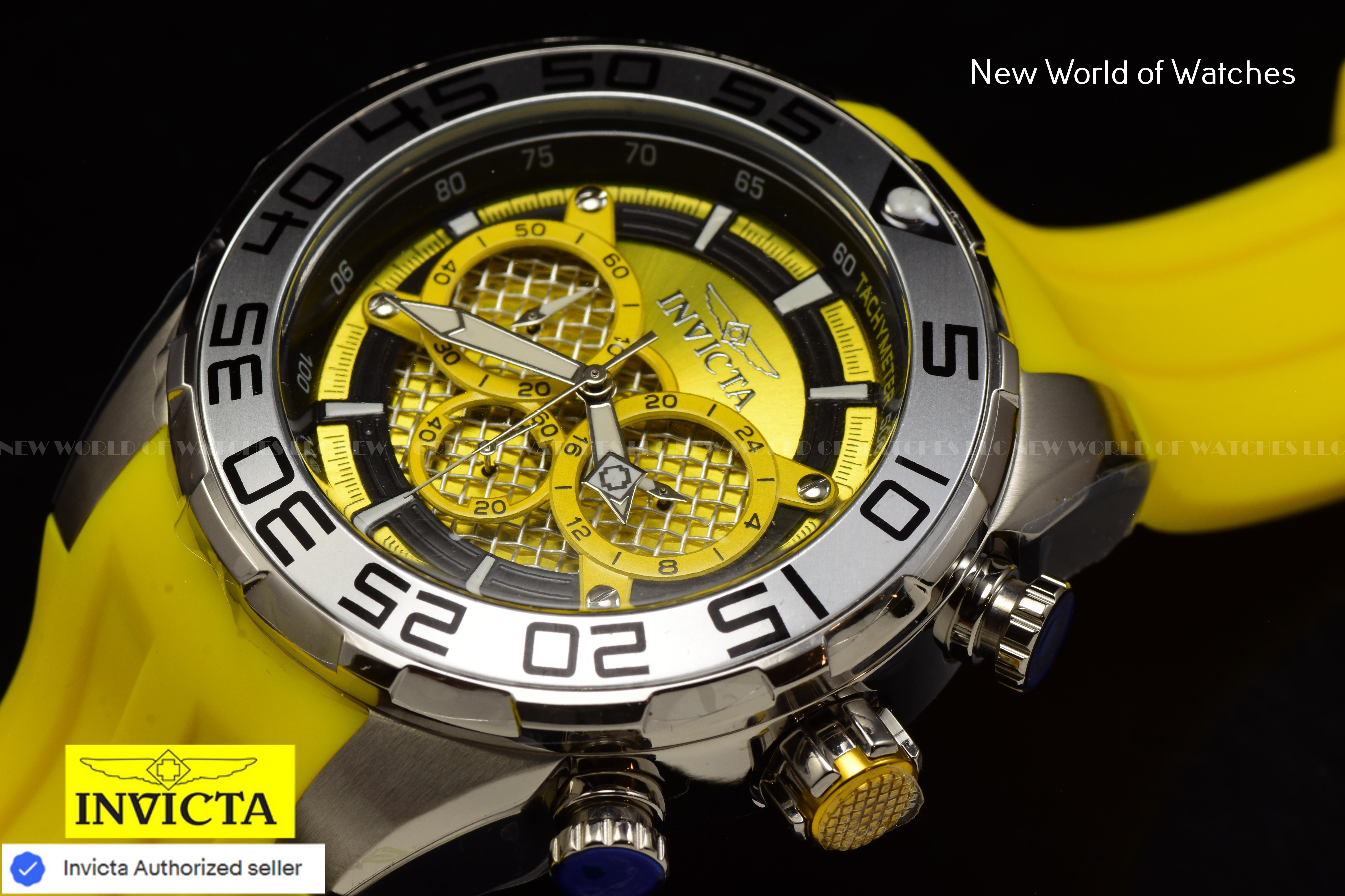 Invicta Men Speedway 50mm Yellow Black Quartz Japan Silicone Watch