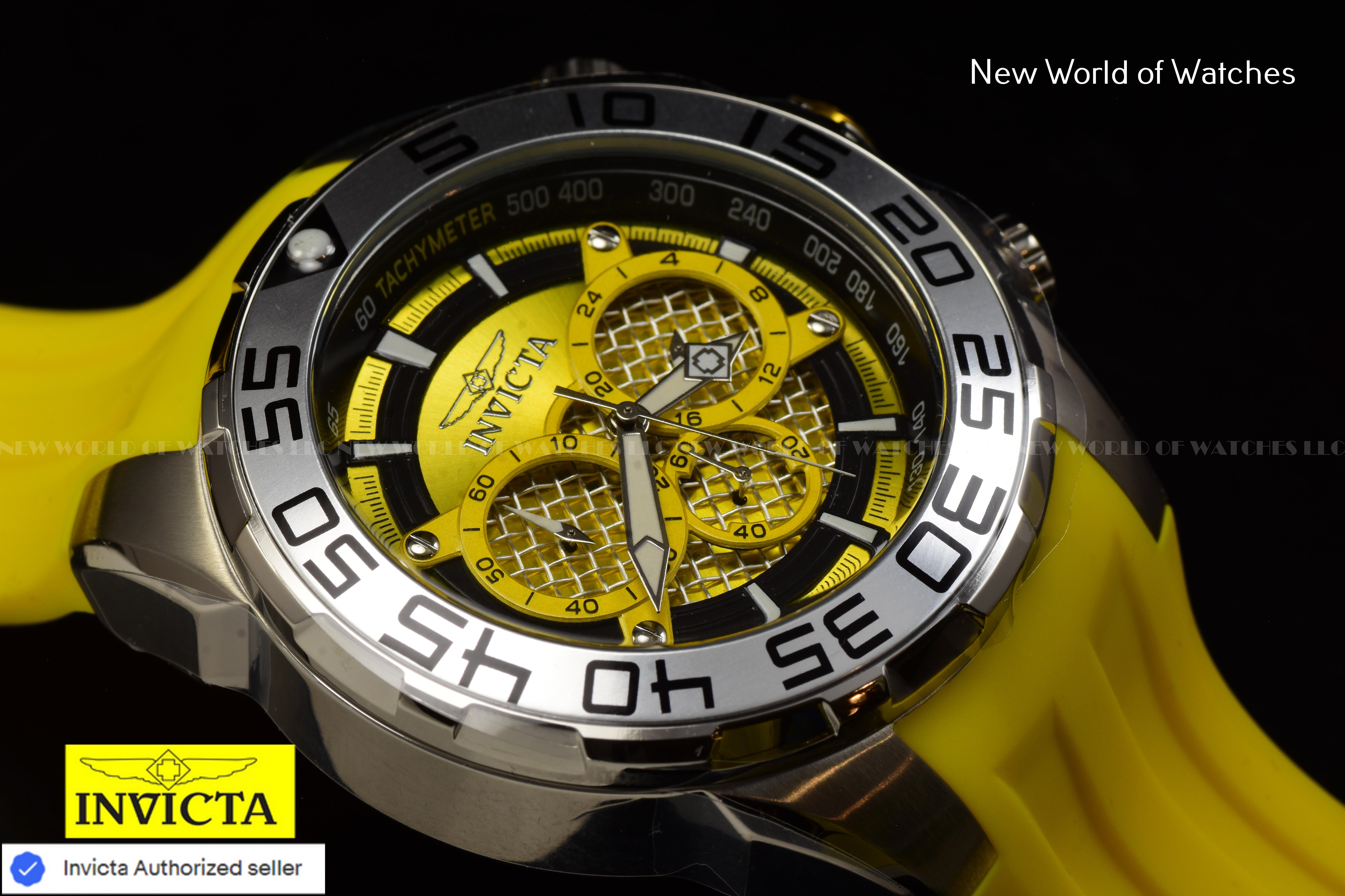 Invicta Men Speedway 50mm Yellow Black Quartz Japan Silicone Watch