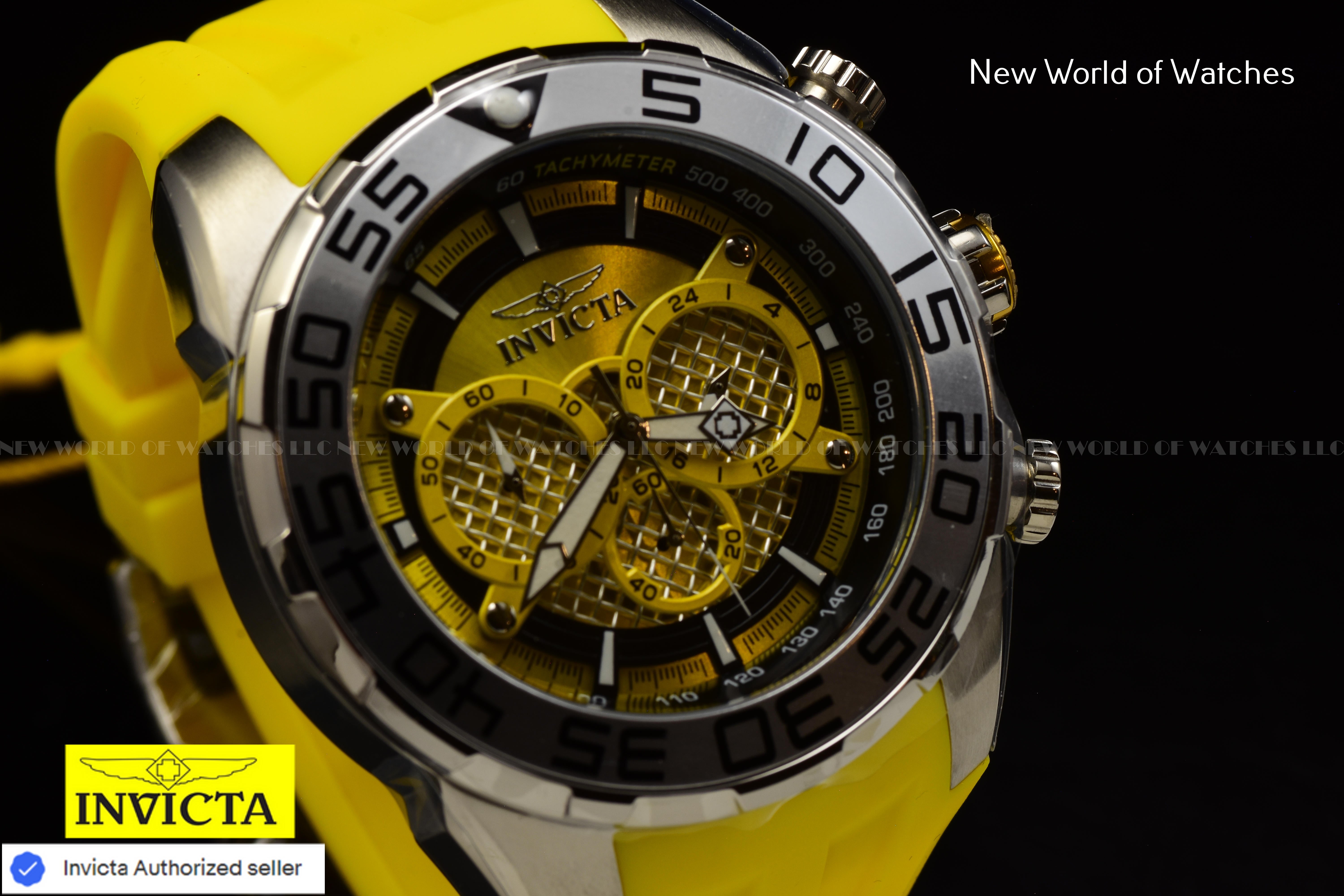 Invicta Men Speedway 50mm Yellow Black Quartz Japan Silicone Watch