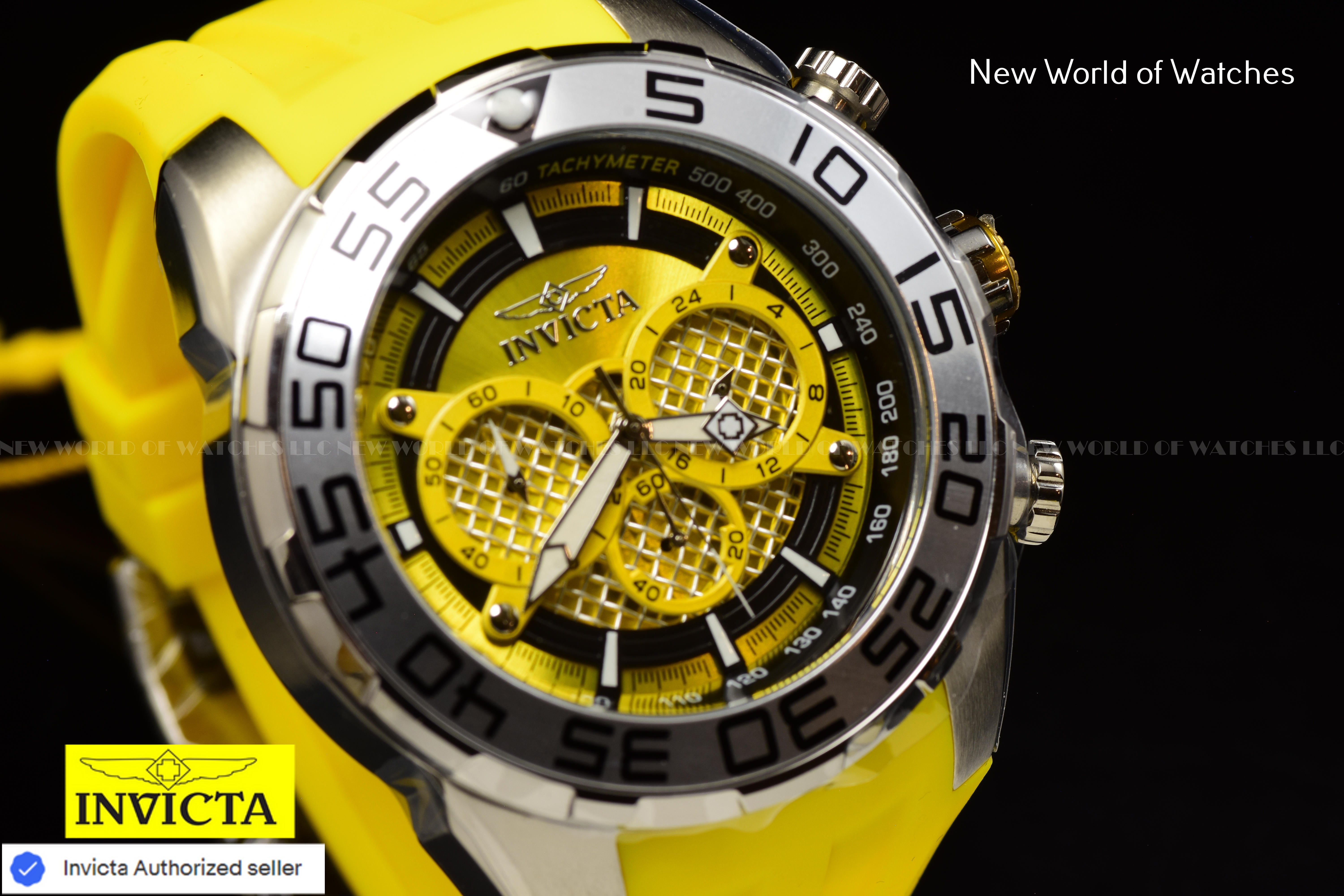 Invicta Men Speedway 50mm Yellow Black Quartz Japan Silicone Watch