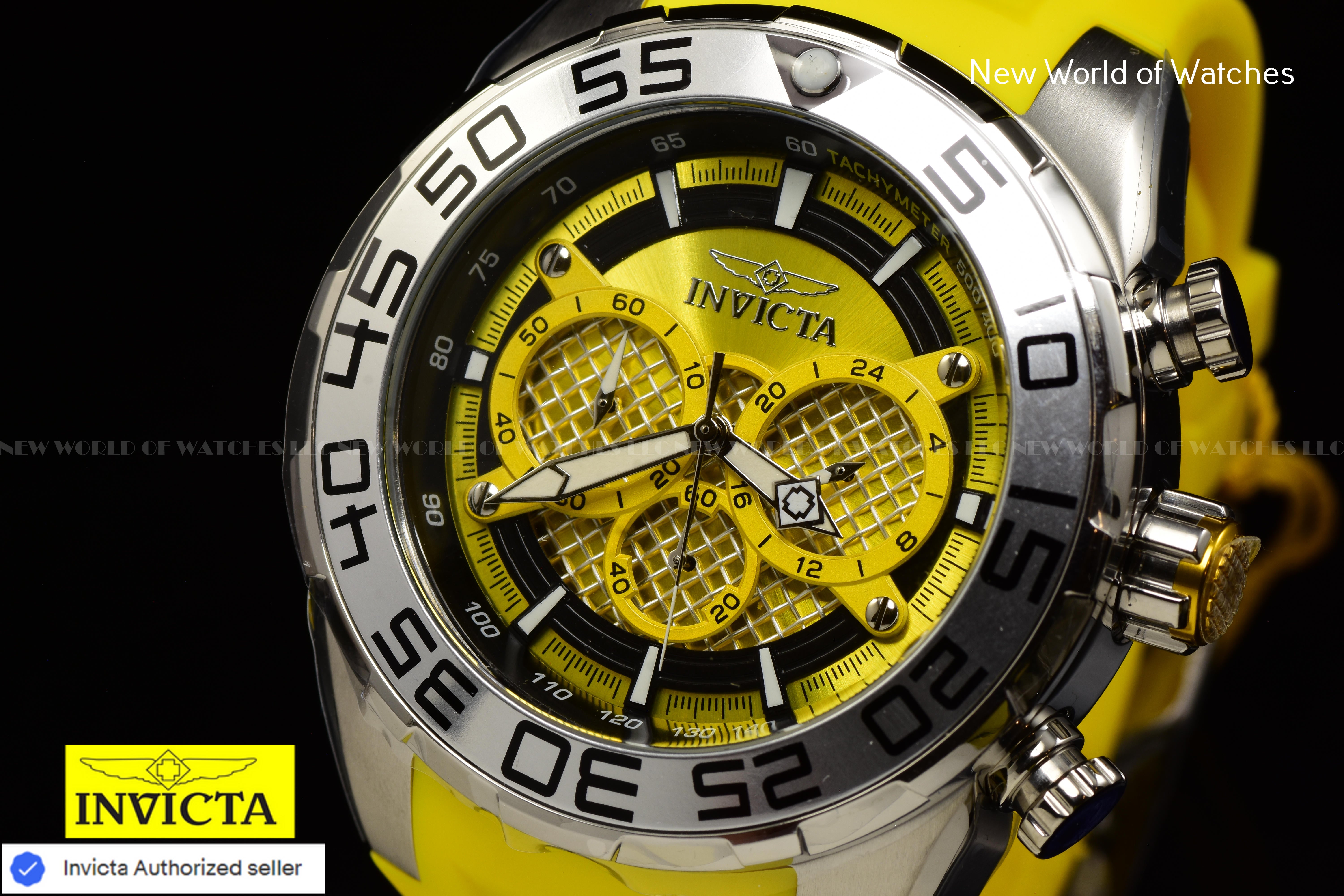 Invicta Men Speedway 50mm Yellow Black Quartz Japan Silicone Watch