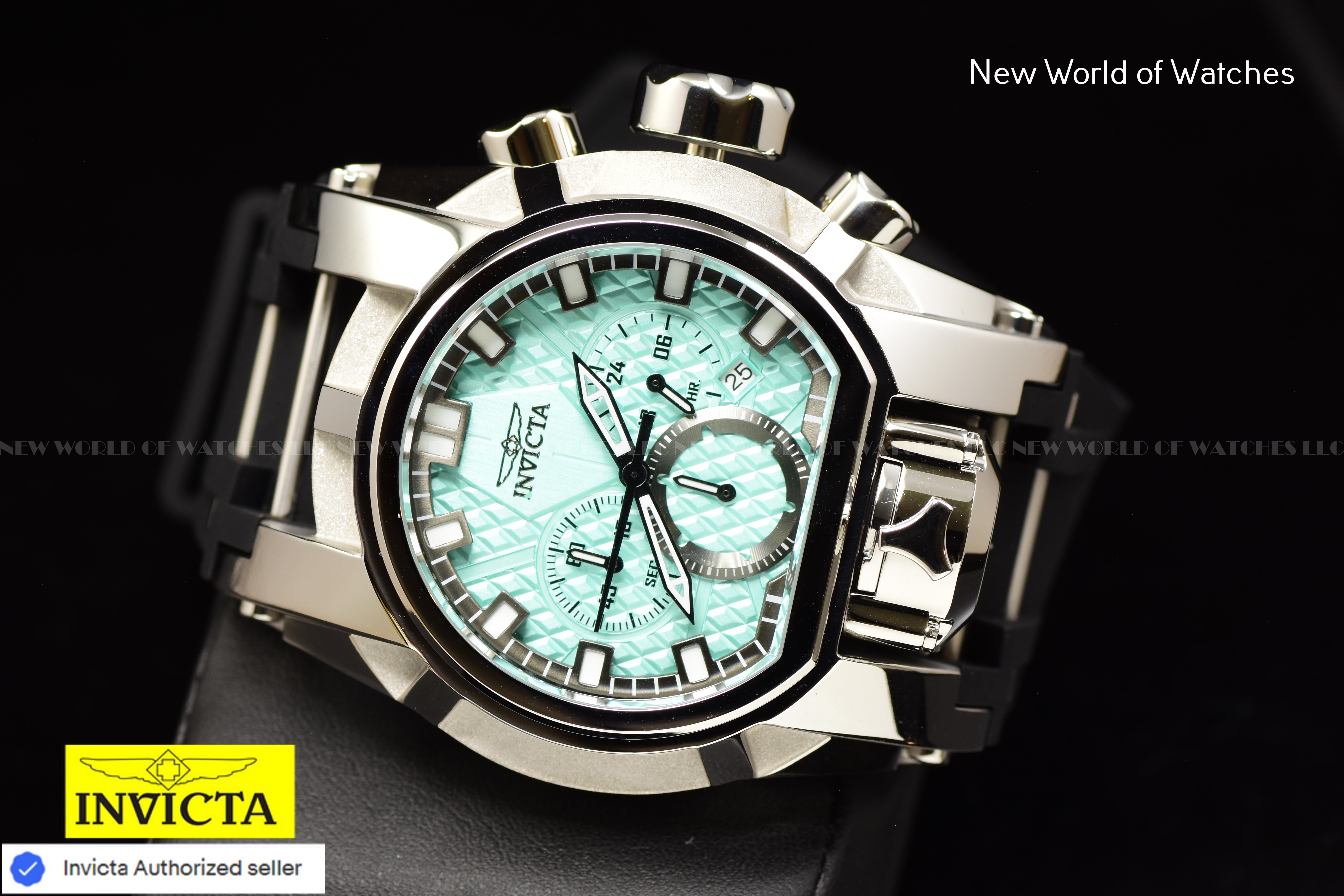 Invicta Men Bolt Bolt Zeus Magnum 52mm Gunmetal Turquoise Quartz Quartz Japan Japan Silicone Stainless Steel Watch