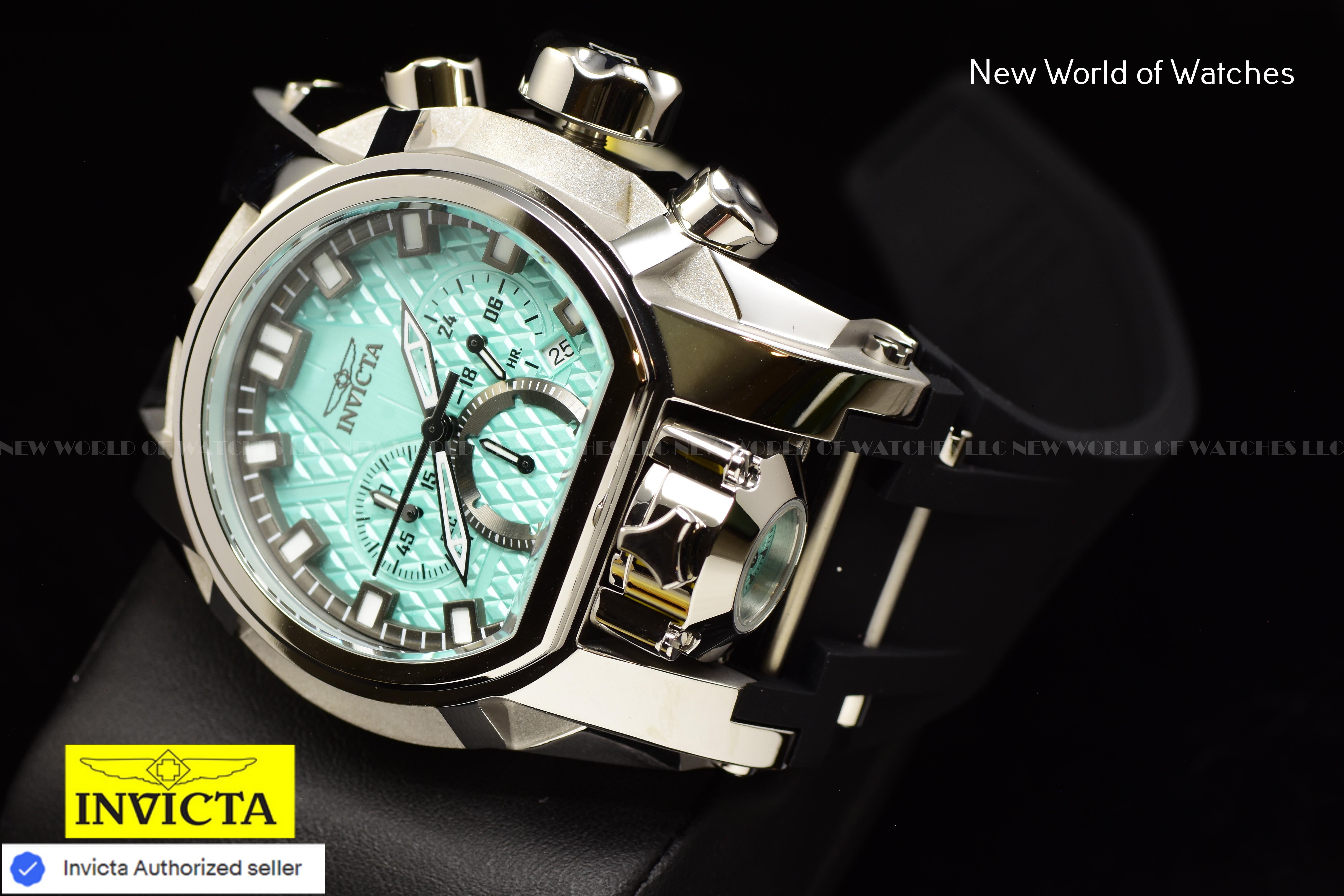 Invicta Men Bolt Bolt Zeus Magnum 52mm Gunmetal Turquoise Quartz Quartz Japan Japan Silicone Stainless Steel Watch