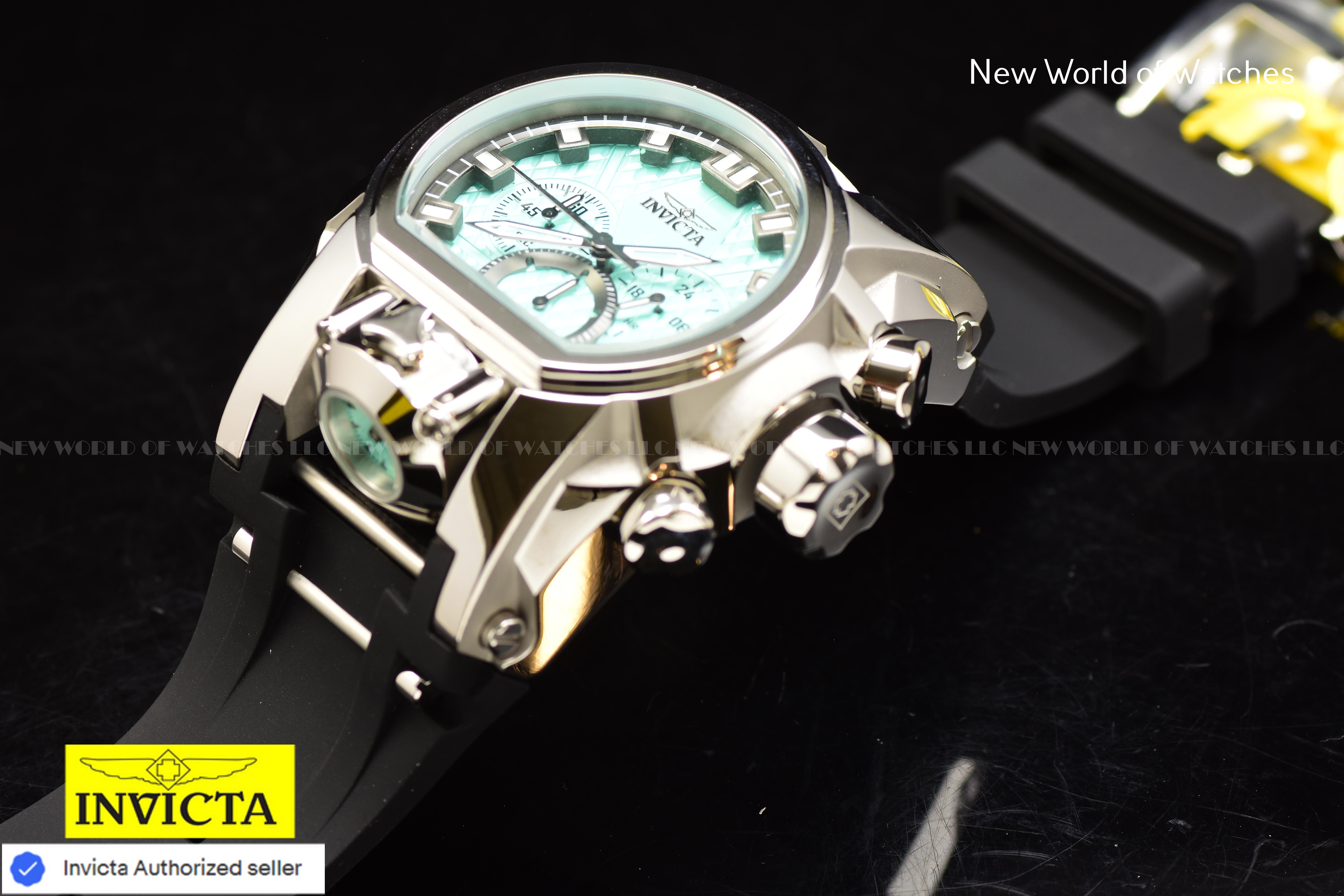Invicta Men Bolt Bolt Zeus Magnum 52mm Gunmetal Turquoise Quartz Quartz Japan Japan Silicone Stainless Steel Watch