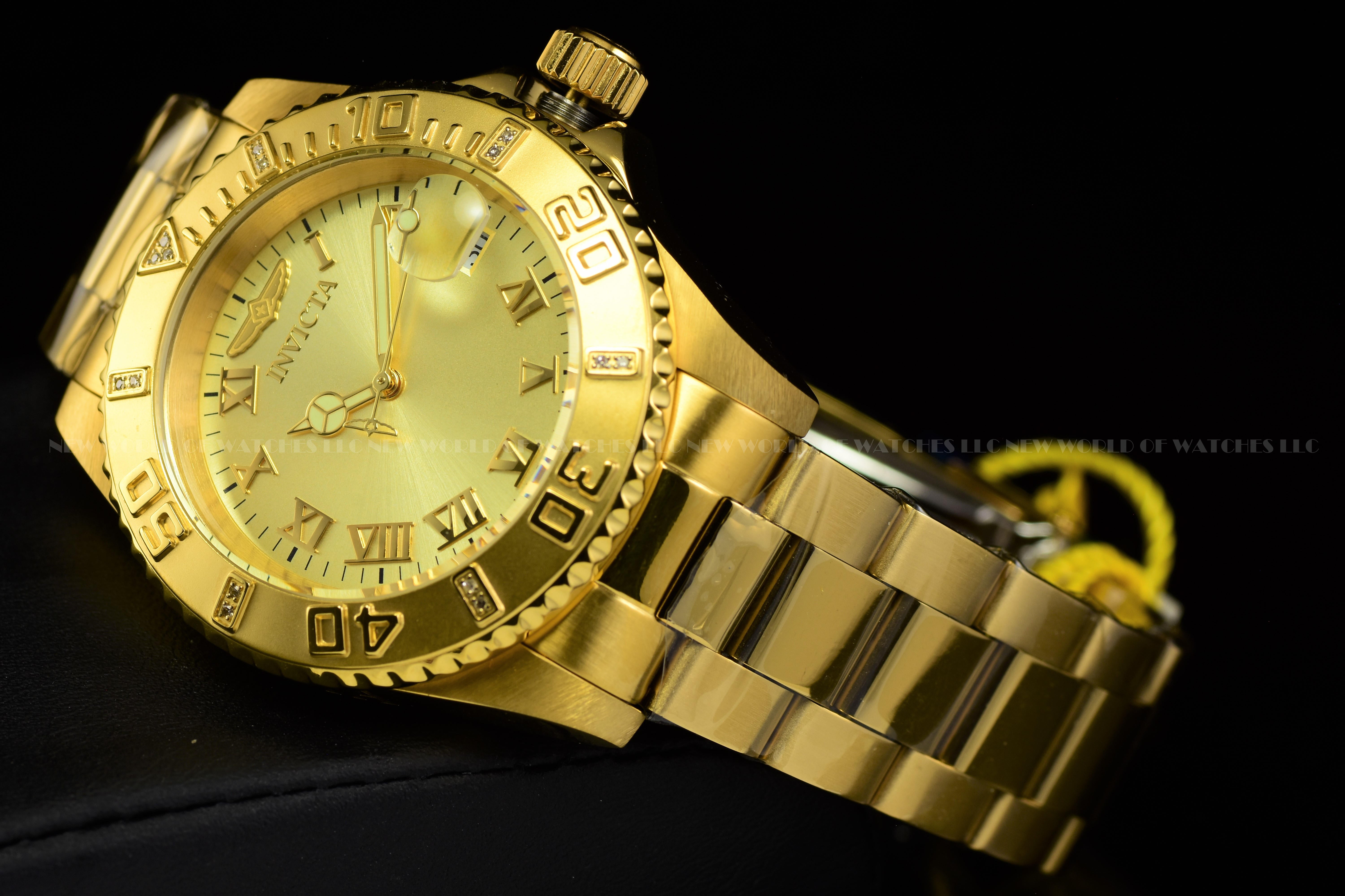 Invicta Men Pro Diver 40mm Gold Quartz Singapore Stainless Steel Diamonds Watch