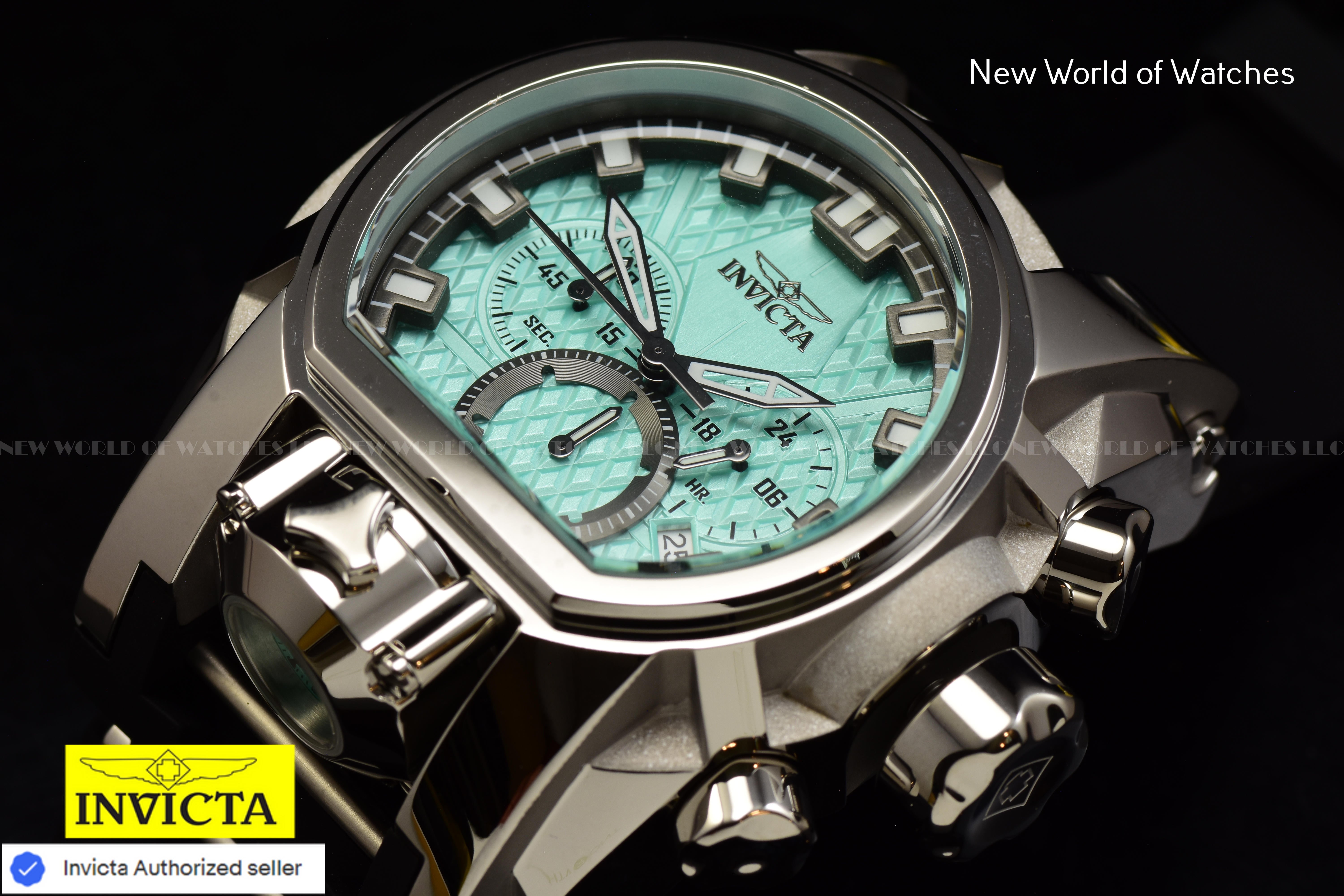 Invicta Men Bolt Bolt Zeus Magnum 52mm Gunmetal Turquoise Quartz Quartz Japan Japan Silicone Stainless Steel Watch