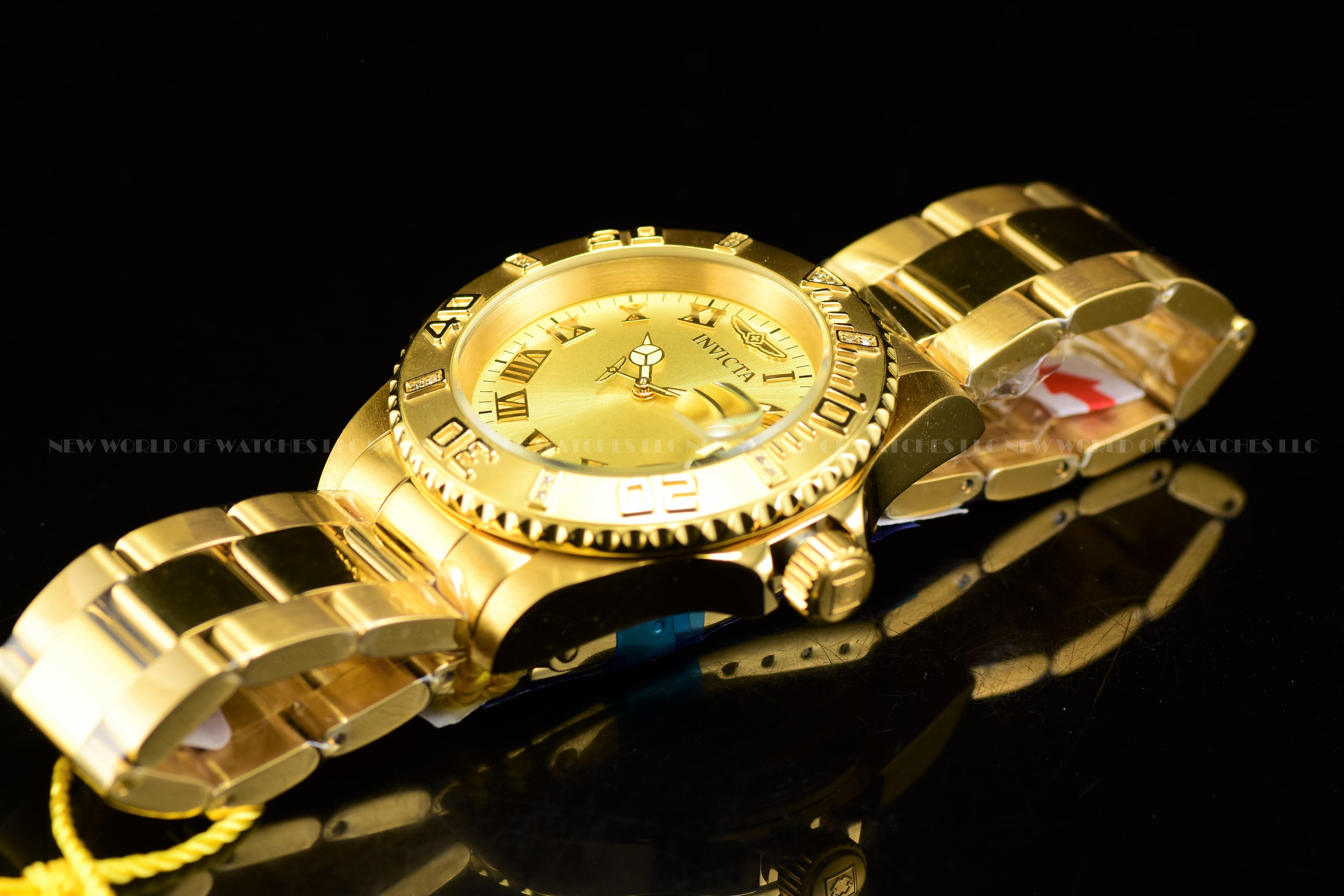 Invicta Men Pro Diver 40mm Gold Quartz Singapore Stainless Steel Diamonds Watch