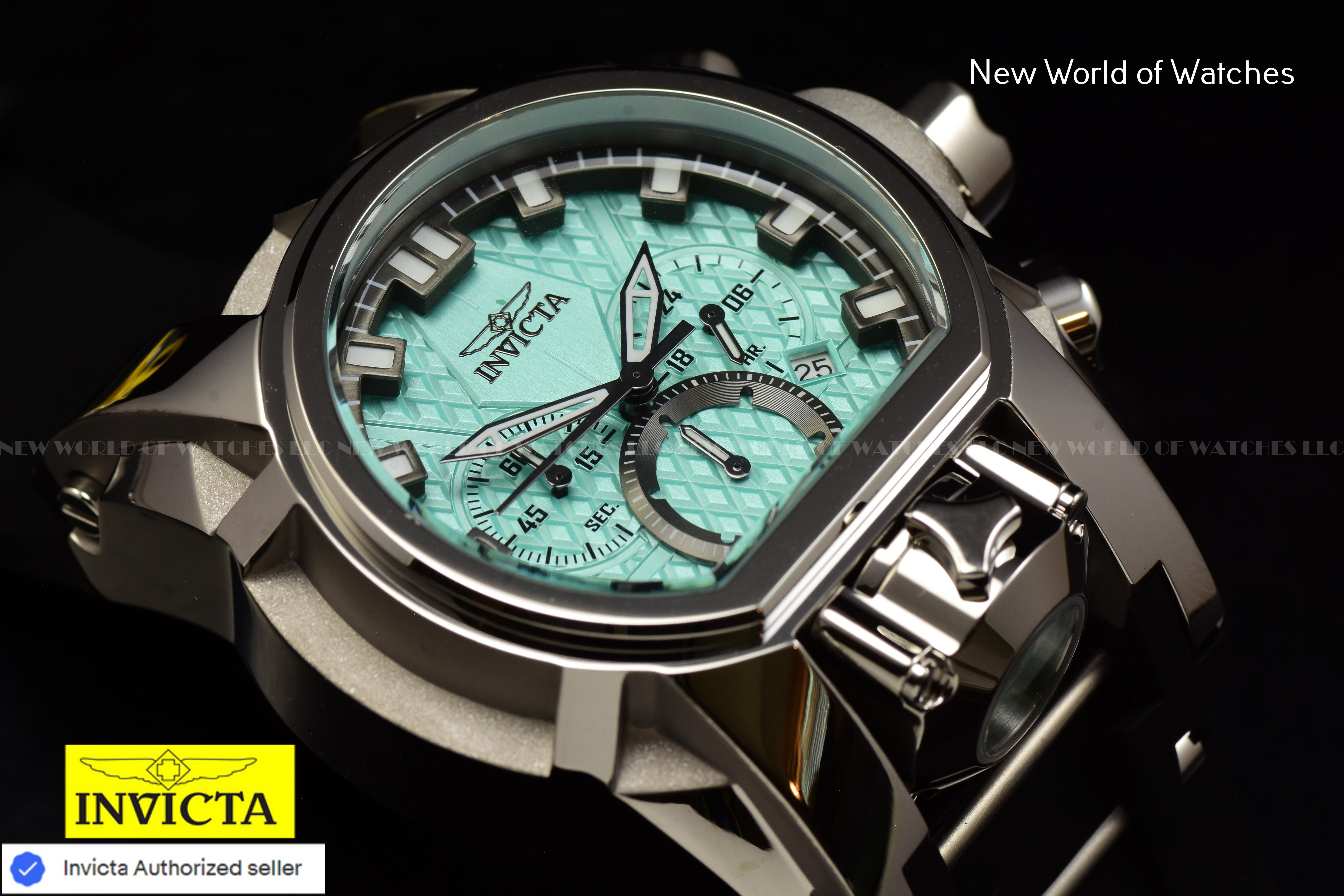 Invicta Men Bolt Bolt Zeus Magnum 52mm Gunmetal Turquoise Quartz Quartz Japan Japan Silicone Stainless Steel Watch