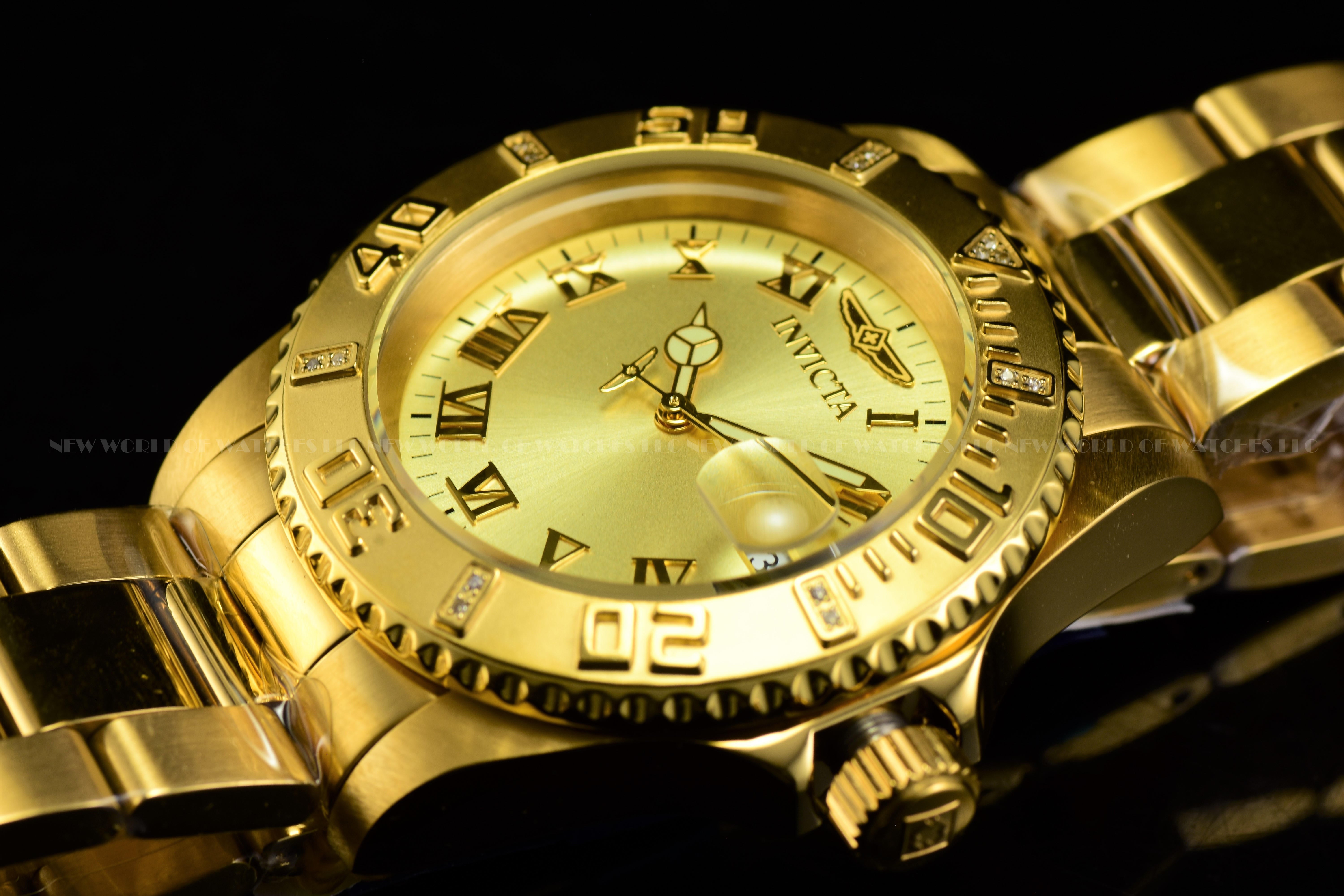 Invicta Men Pro Diver 40mm Gold Quartz Singapore Stainless Steel Diamonds Watch