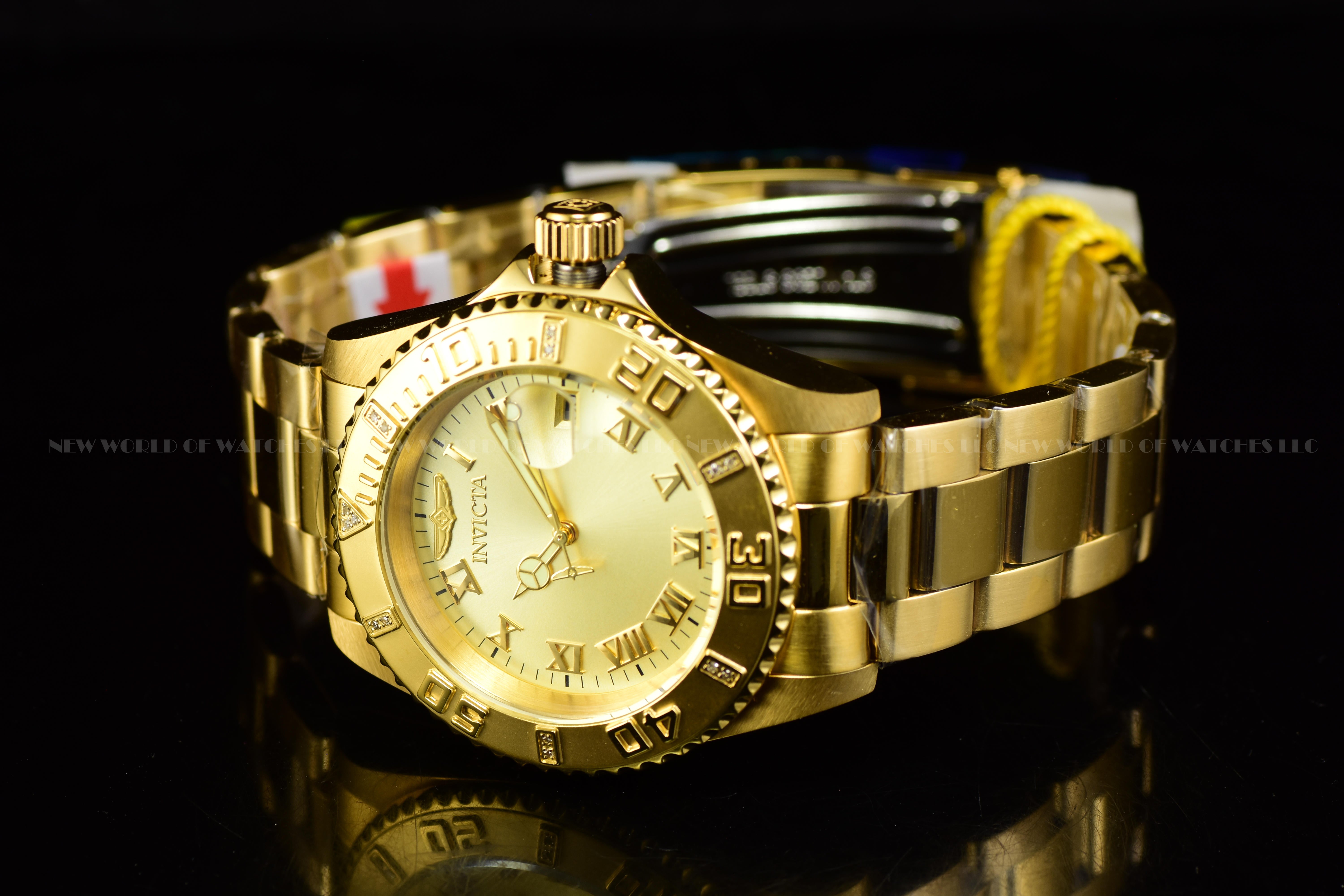 Invicta Men Pro Diver 40mm Gold Quartz Singapore Stainless Steel Diamonds Watch