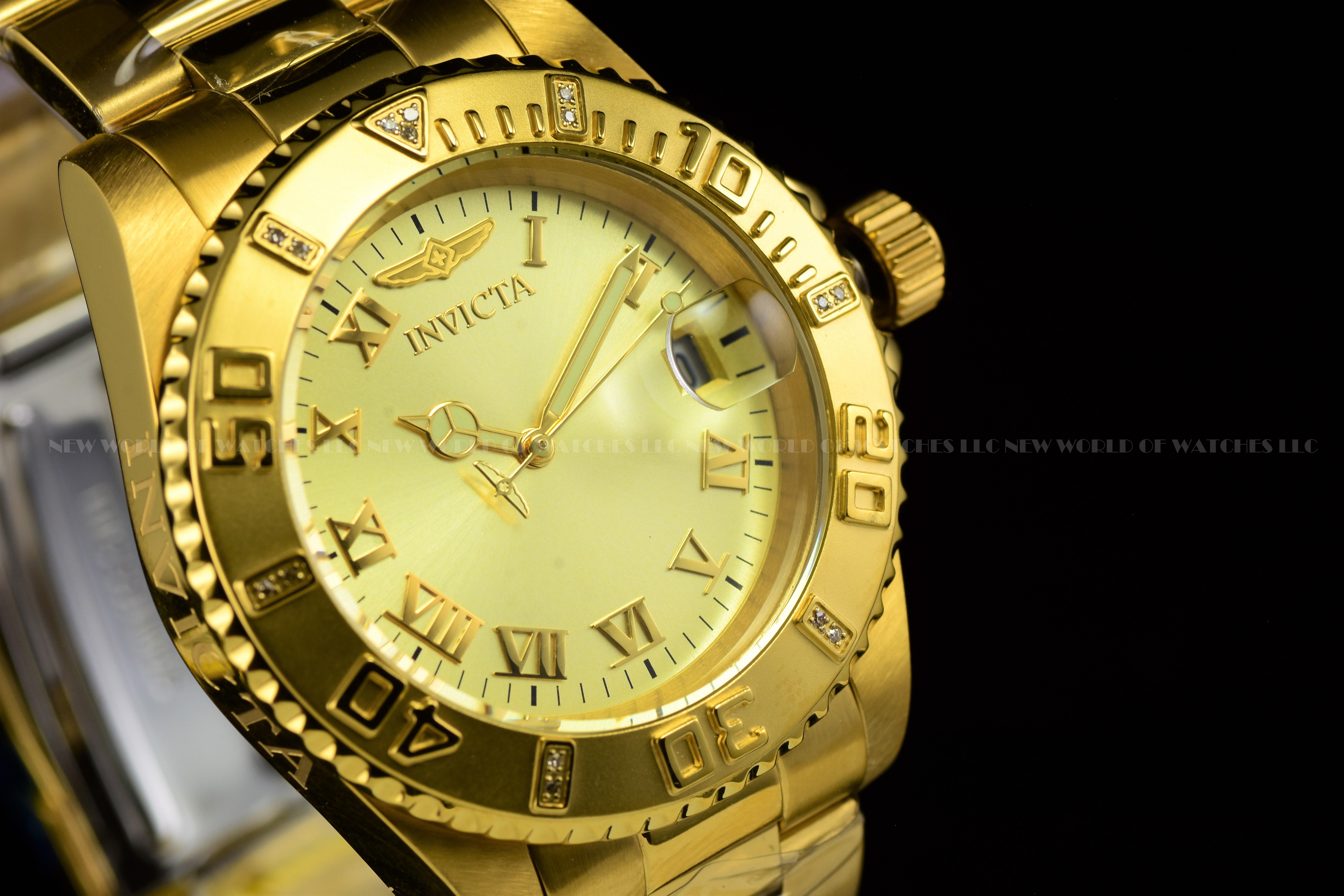 Invicta Men Pro Diver 40mm Gold Quartz Singapore Stainless Steel Diamonds Watch