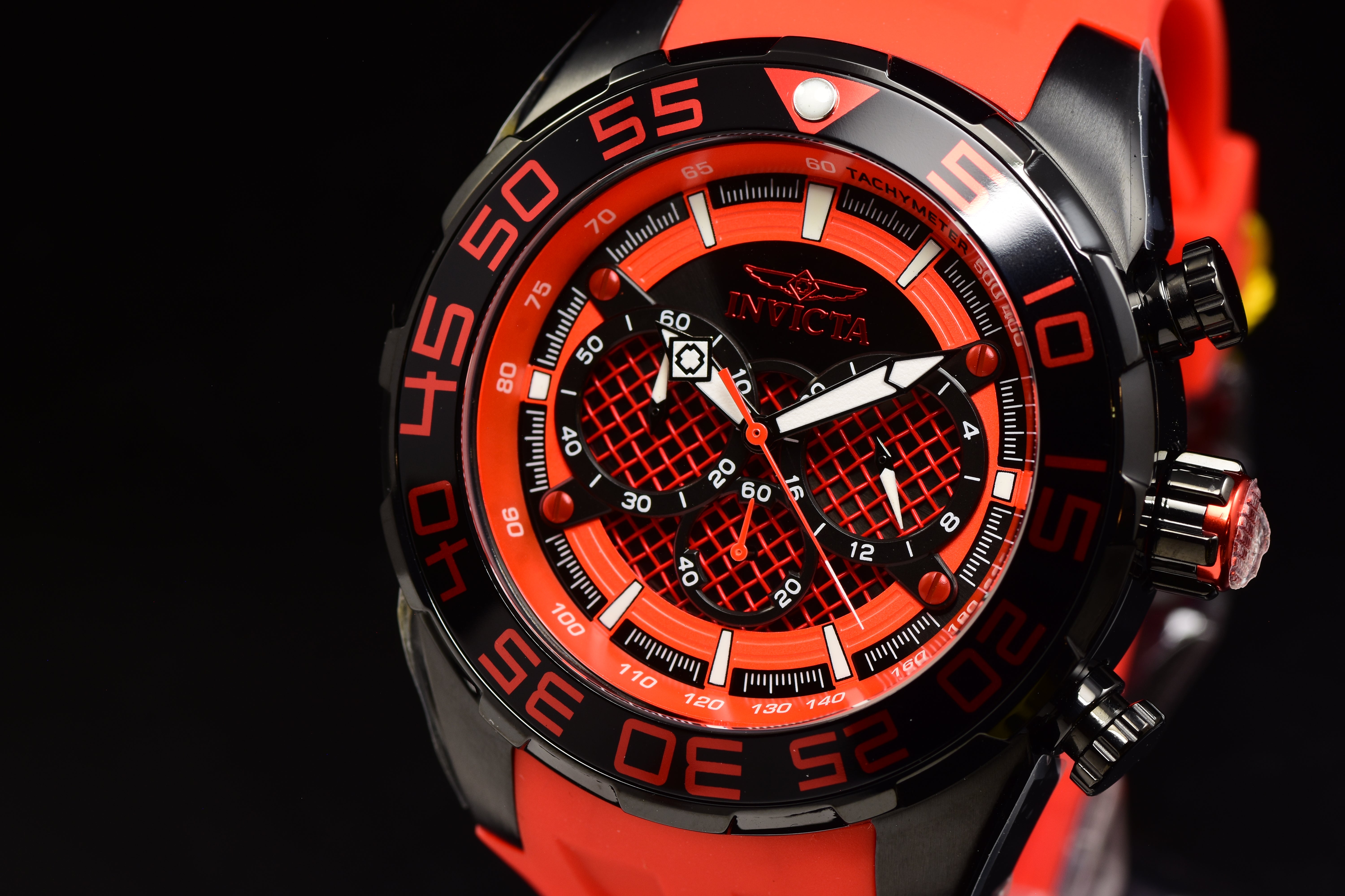 Invicta Men Speedway 50mm Red Black Quartz Japan Silicone Watch