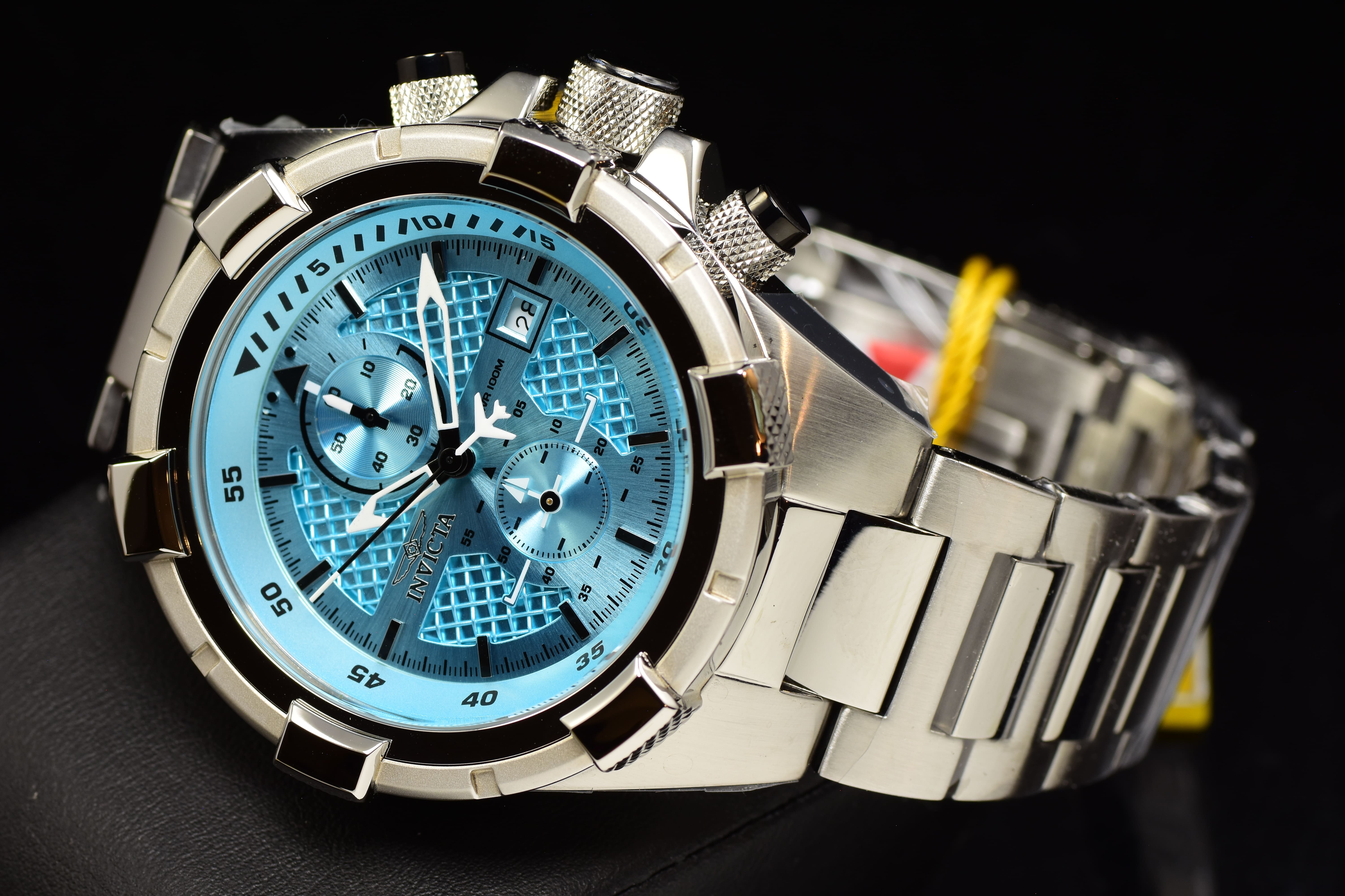 Invicta Men Aviator 50mm Light Blue Quartz Japan Stainless Steel Watch