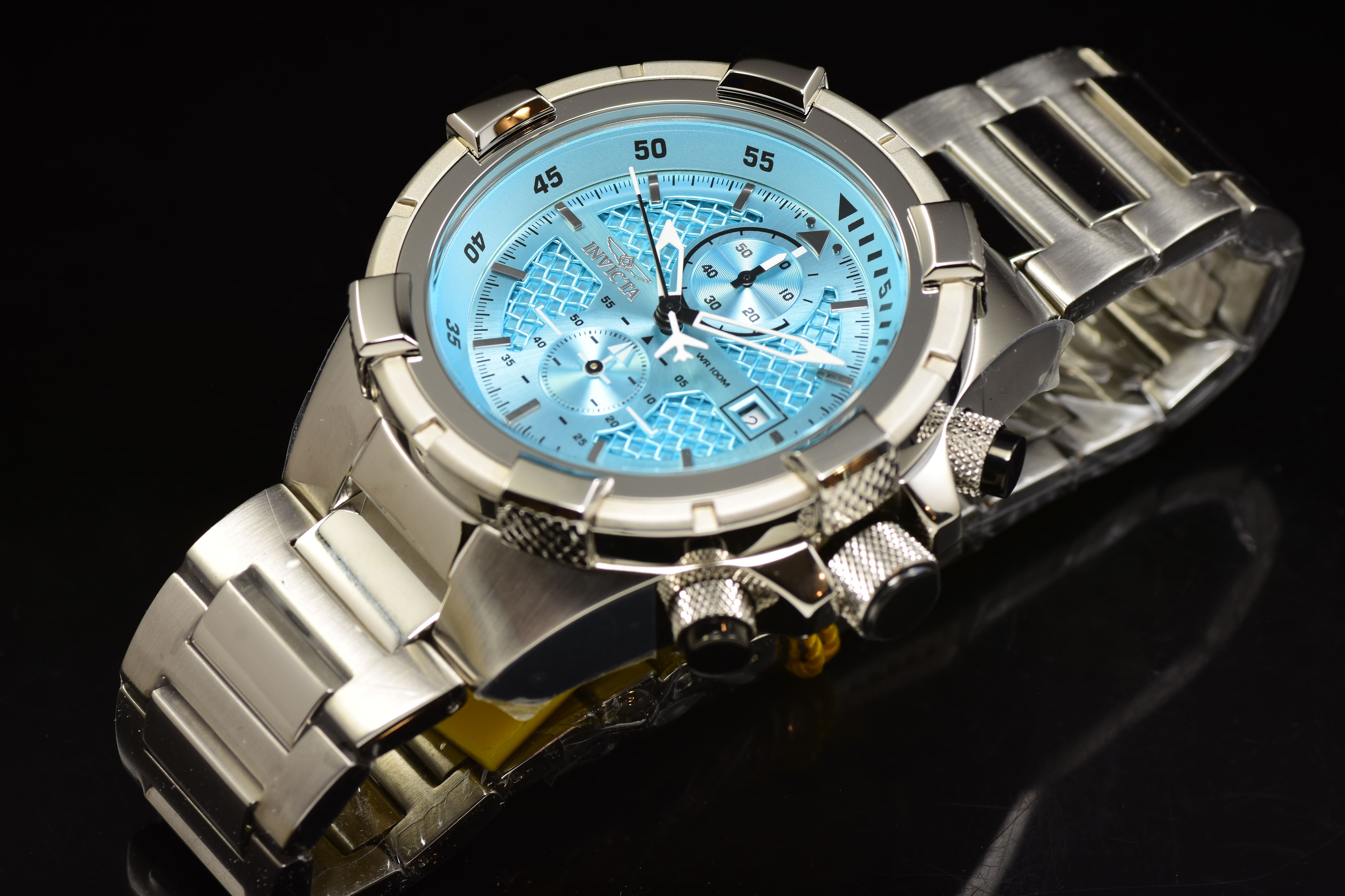 Invicta Men Aviator 50mm Light Blue Quartz Japan Stainless Steel Watch