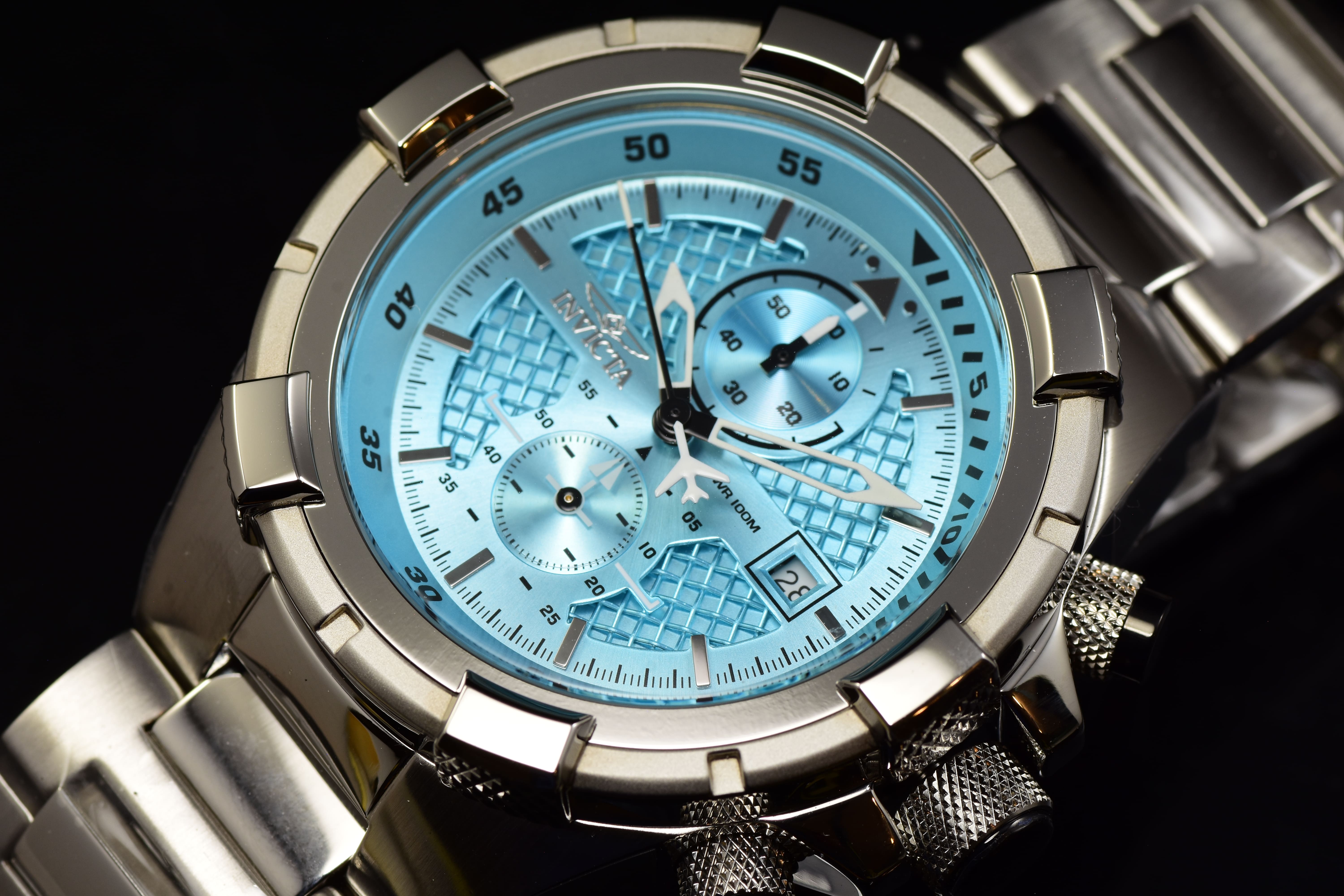 Invicta Men Aviator 50mm Light Blue Quartz Japan Stainless Steel Watch