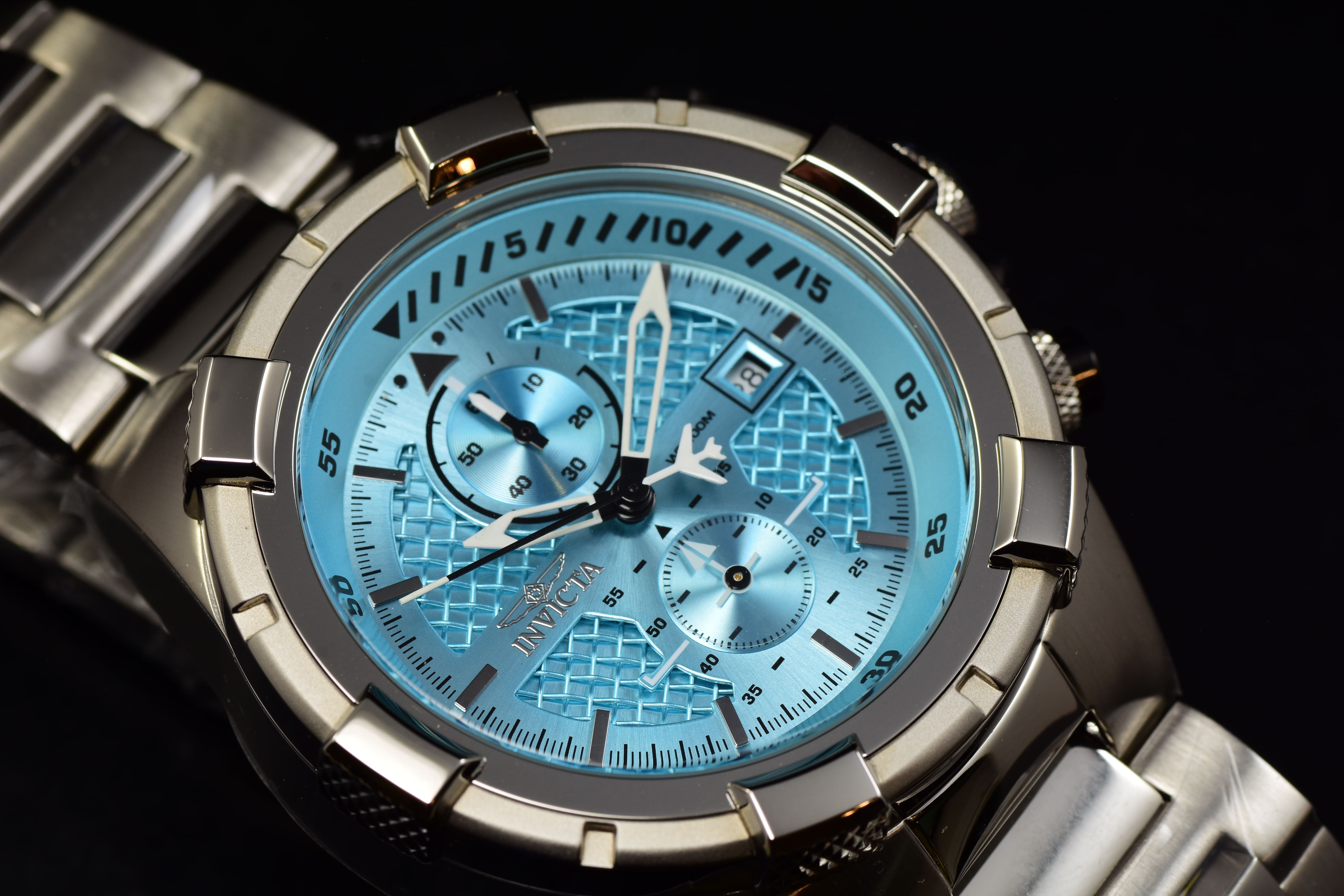 Invicta Men Aviator 50mm Light Blue Quartz Japan Stainless Steel Watch