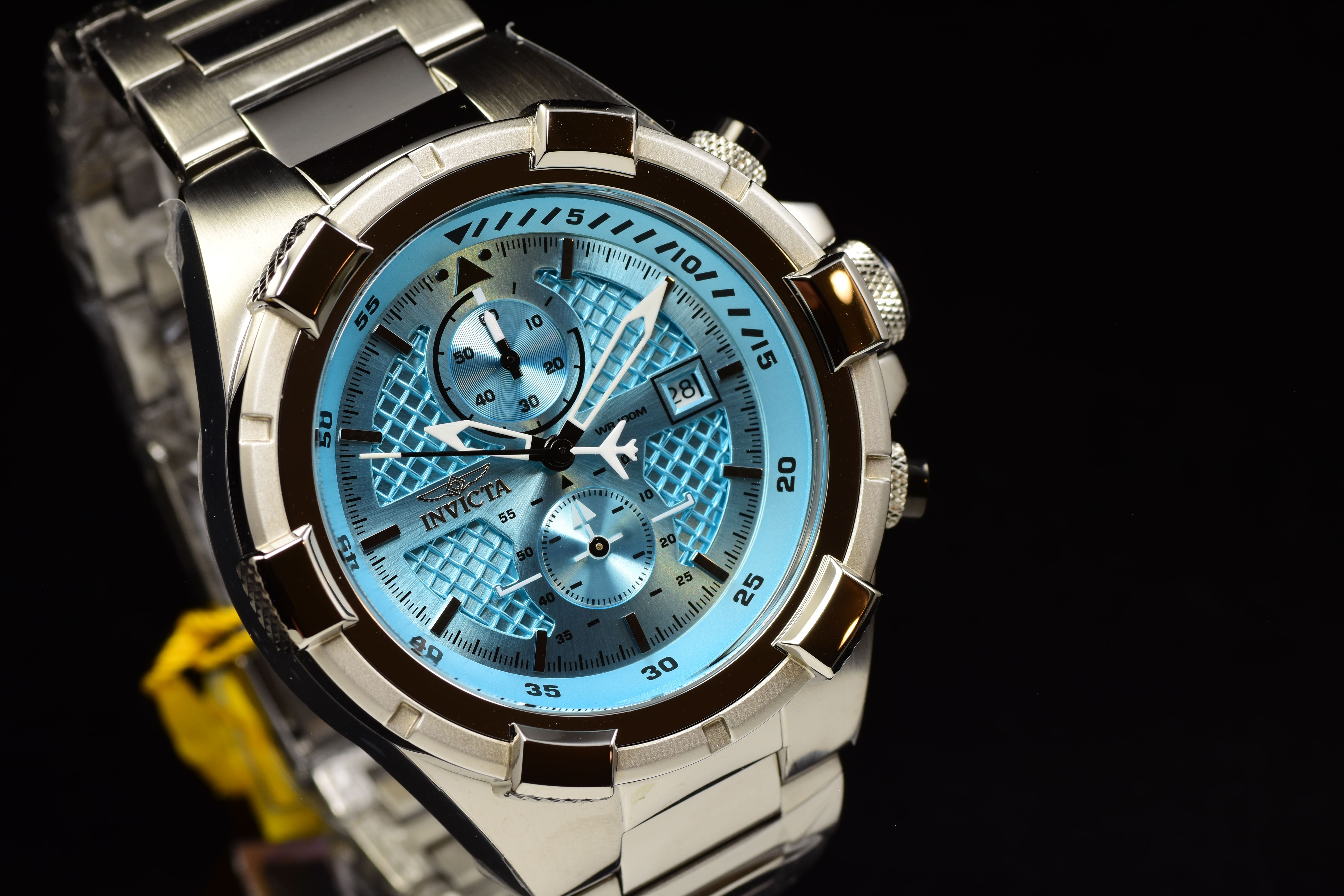 Invicta Men Aviator 50mm Light Blue Quartz Japan Stainless Steel Watch