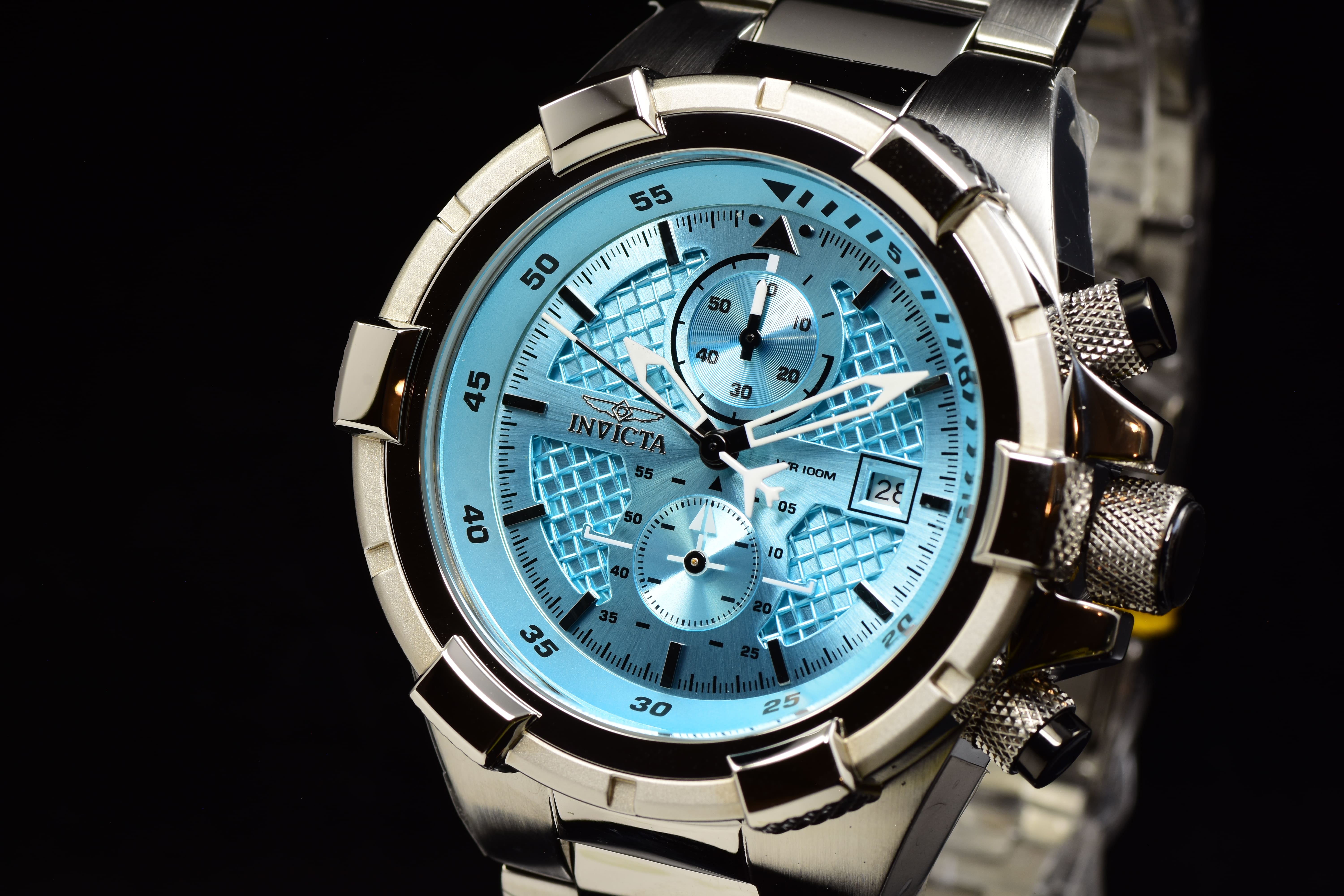 Invicta Men Aviator 50mm Light Blue Quartz Japan Stainless Steel Watch