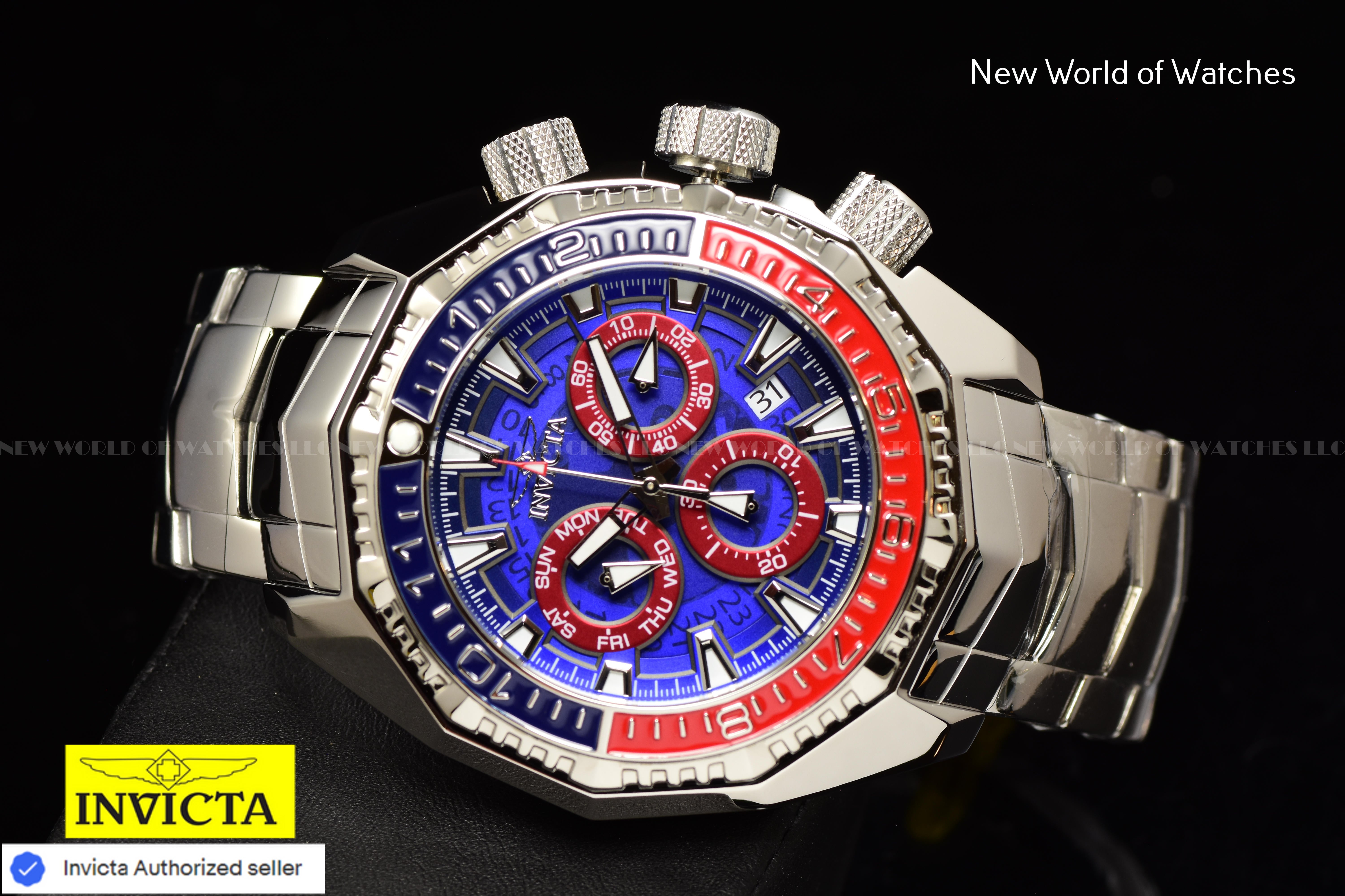 Invicta Men Akula 55mm Dark Blue Red Blue Quartz Thailand Stainless Steel Watch
