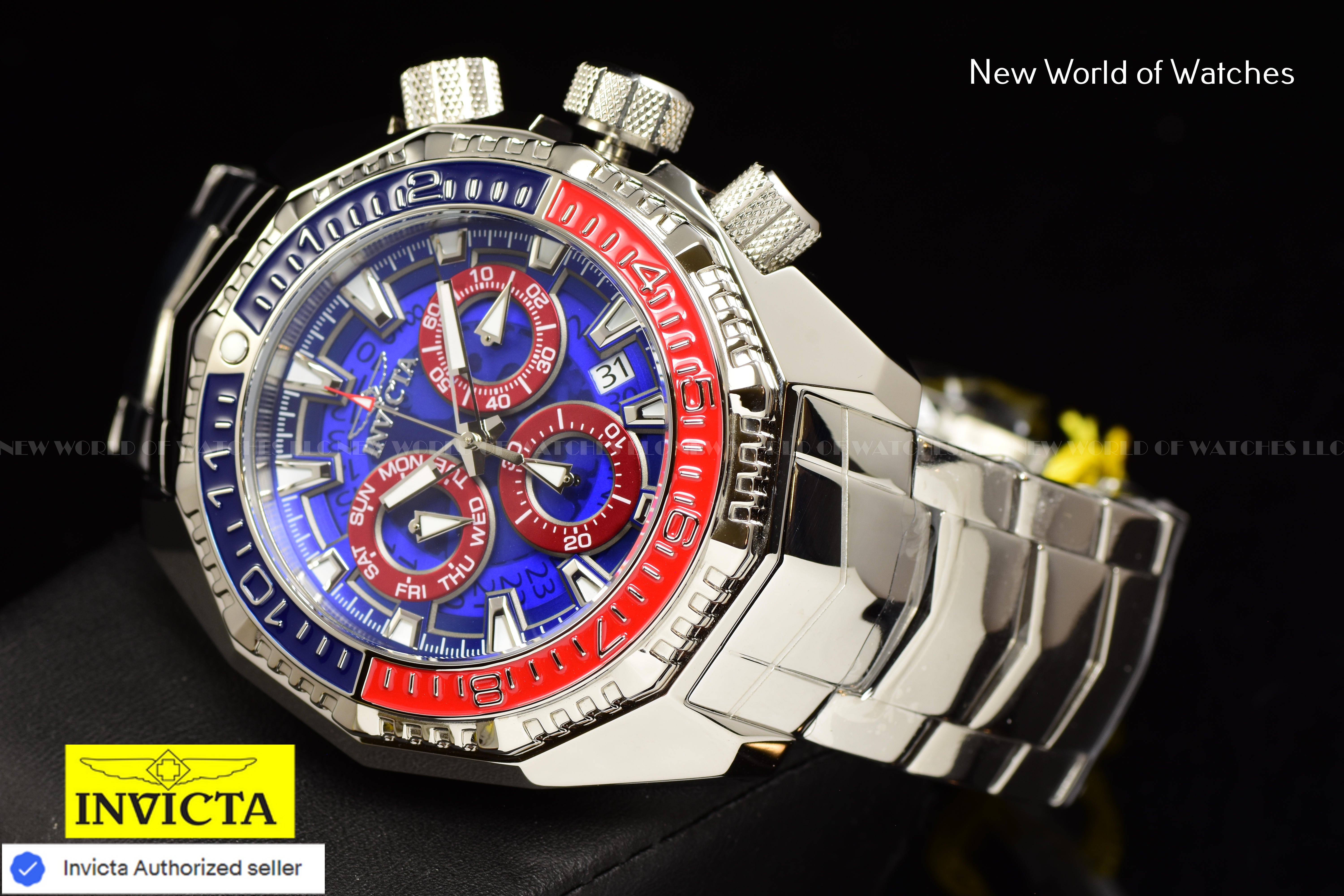 Invicta Men Akula 55mm Dark Blue Red Blue Quartz Thailand Stainless Steel Watch