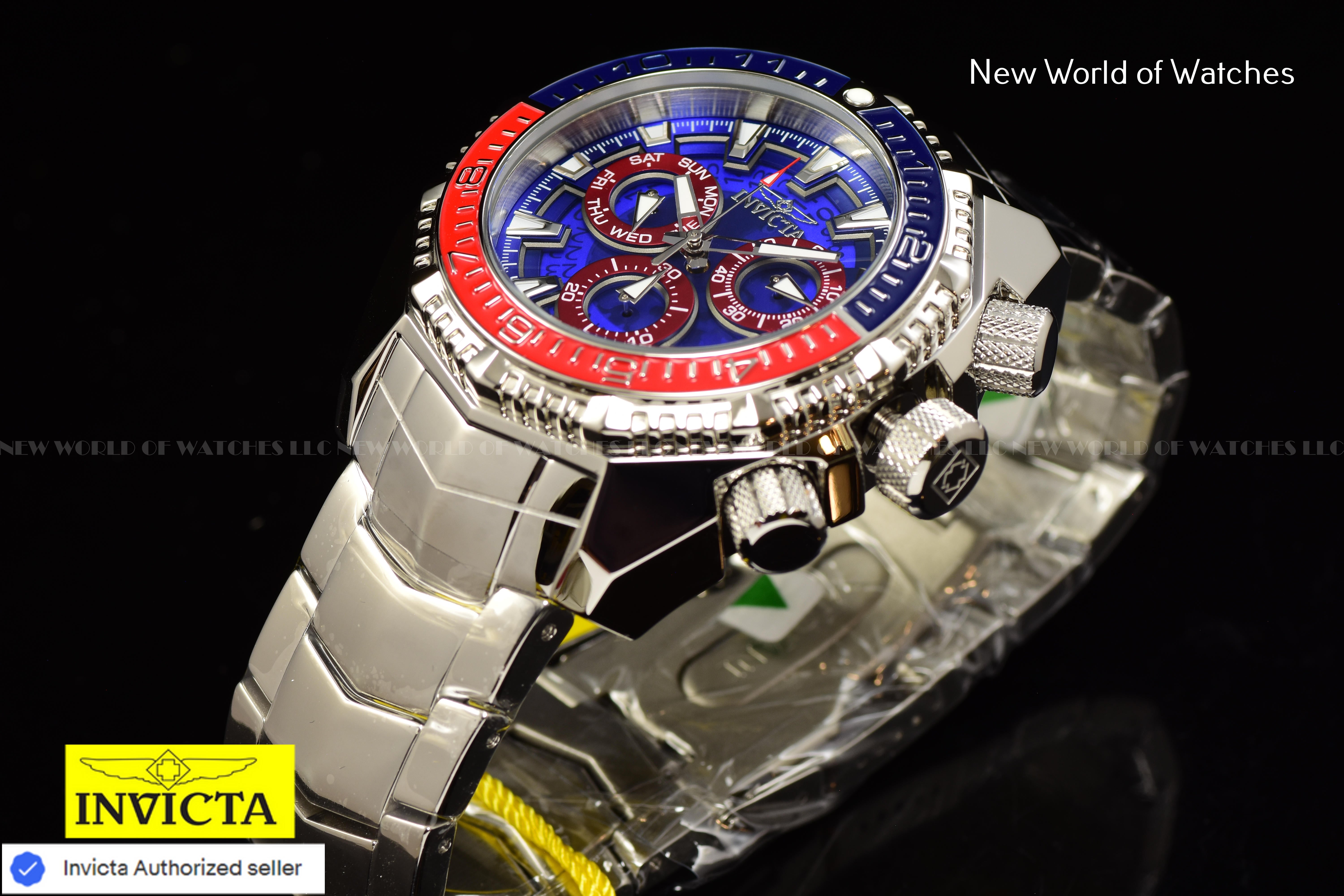 Invicta Men Akula 55mm Dark Blue Red Blue Quartz Thailand Stainless Steel Watch