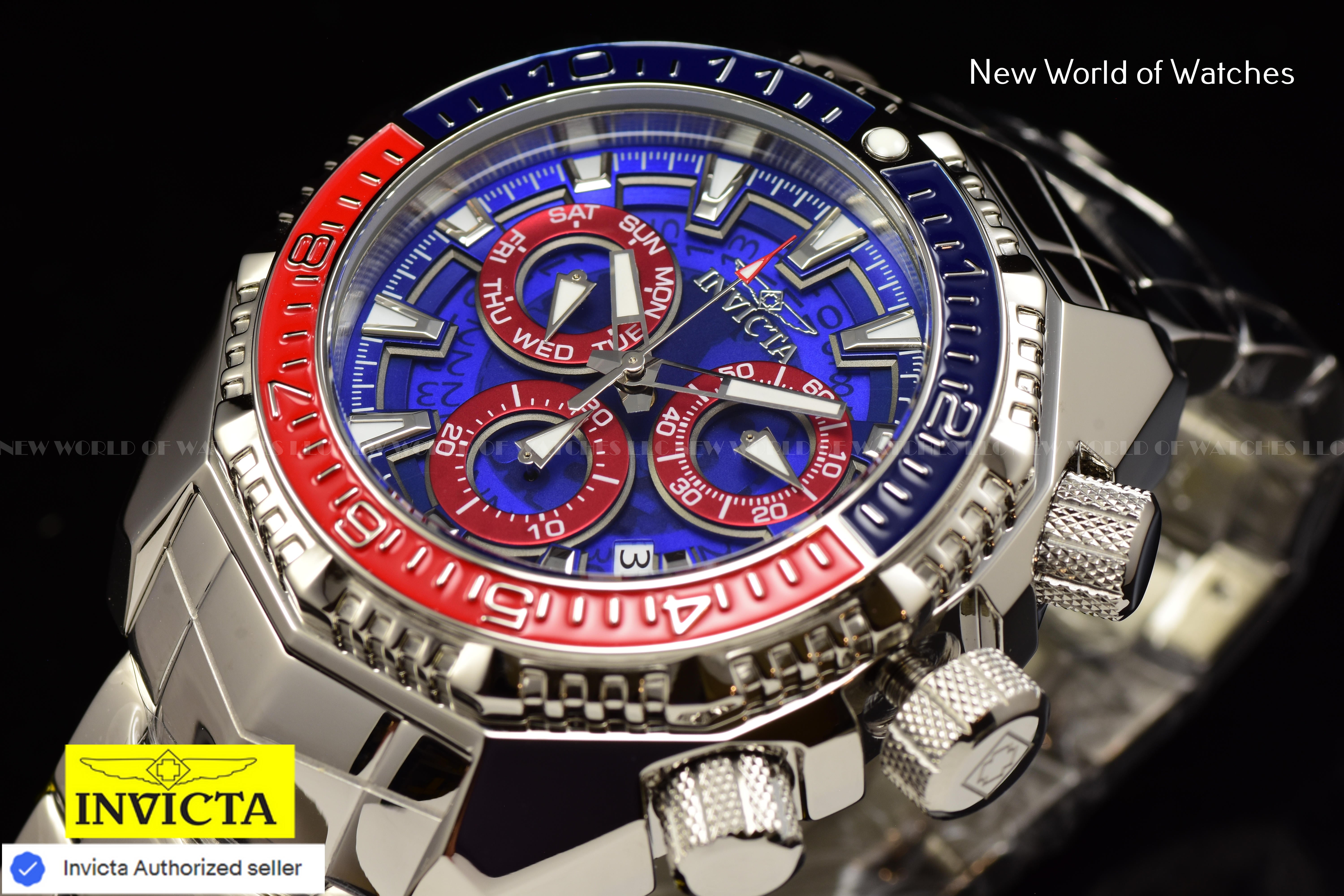 Invicta Men Akula 55mm Dark Blue Red Blue Quartz Thailand Stainless Steel Watch