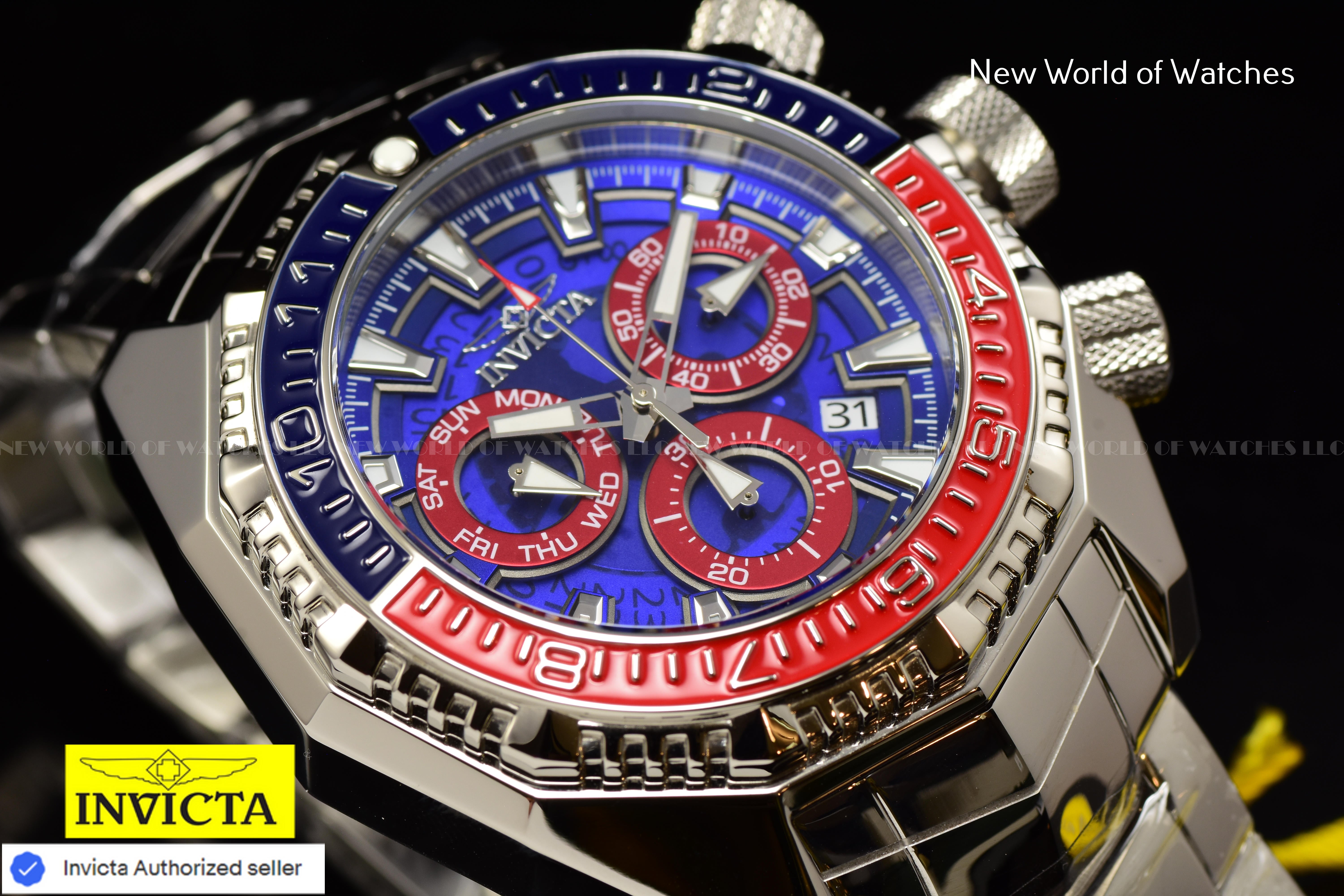 Invicta Men Akula 55mm Dark Blue Red Blue Quartz Thailand Stainless Steel Watch