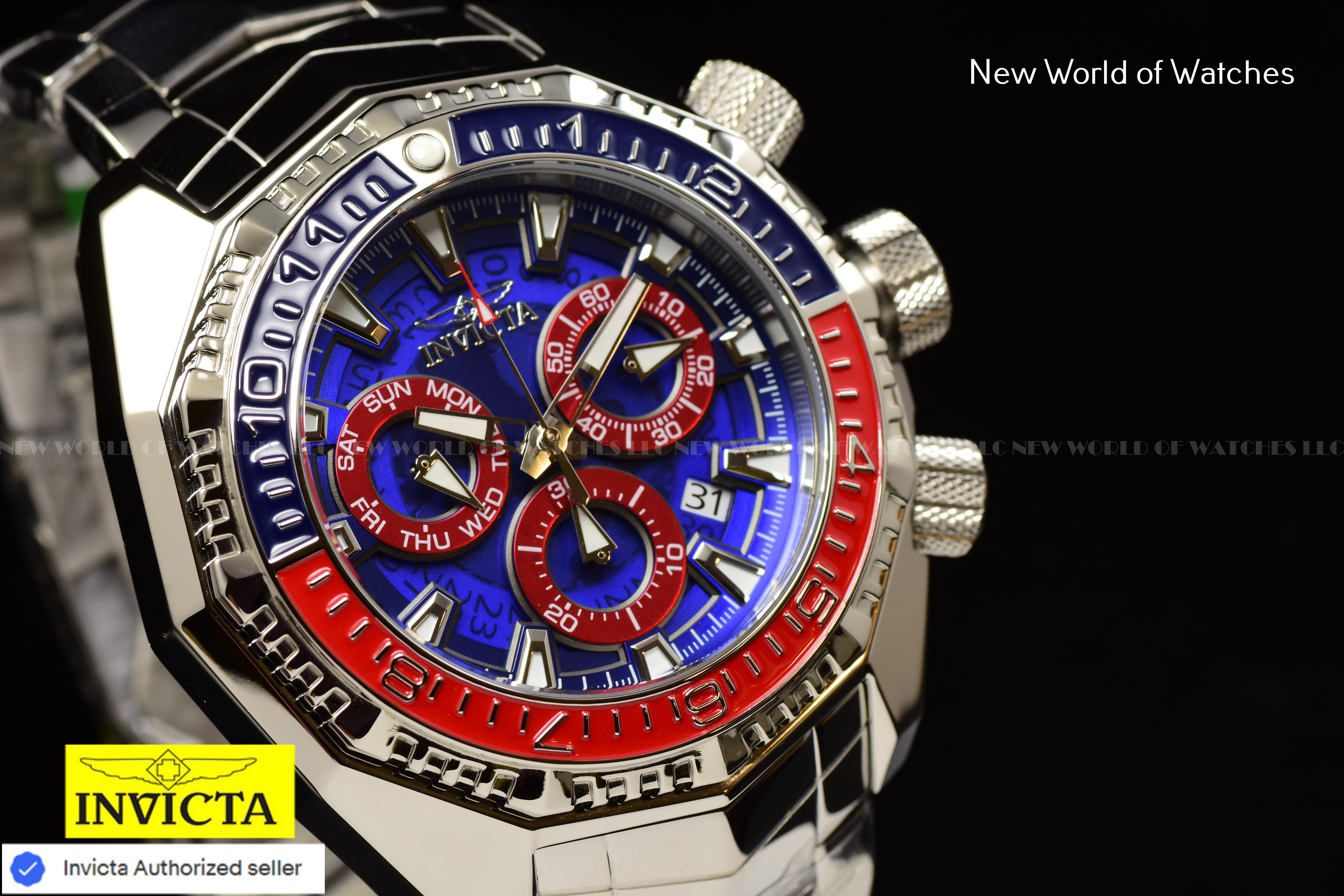 Invicta Men Akula 55mm Dark Blue Red Blue Quartz Thailand Stainless Steel Watch