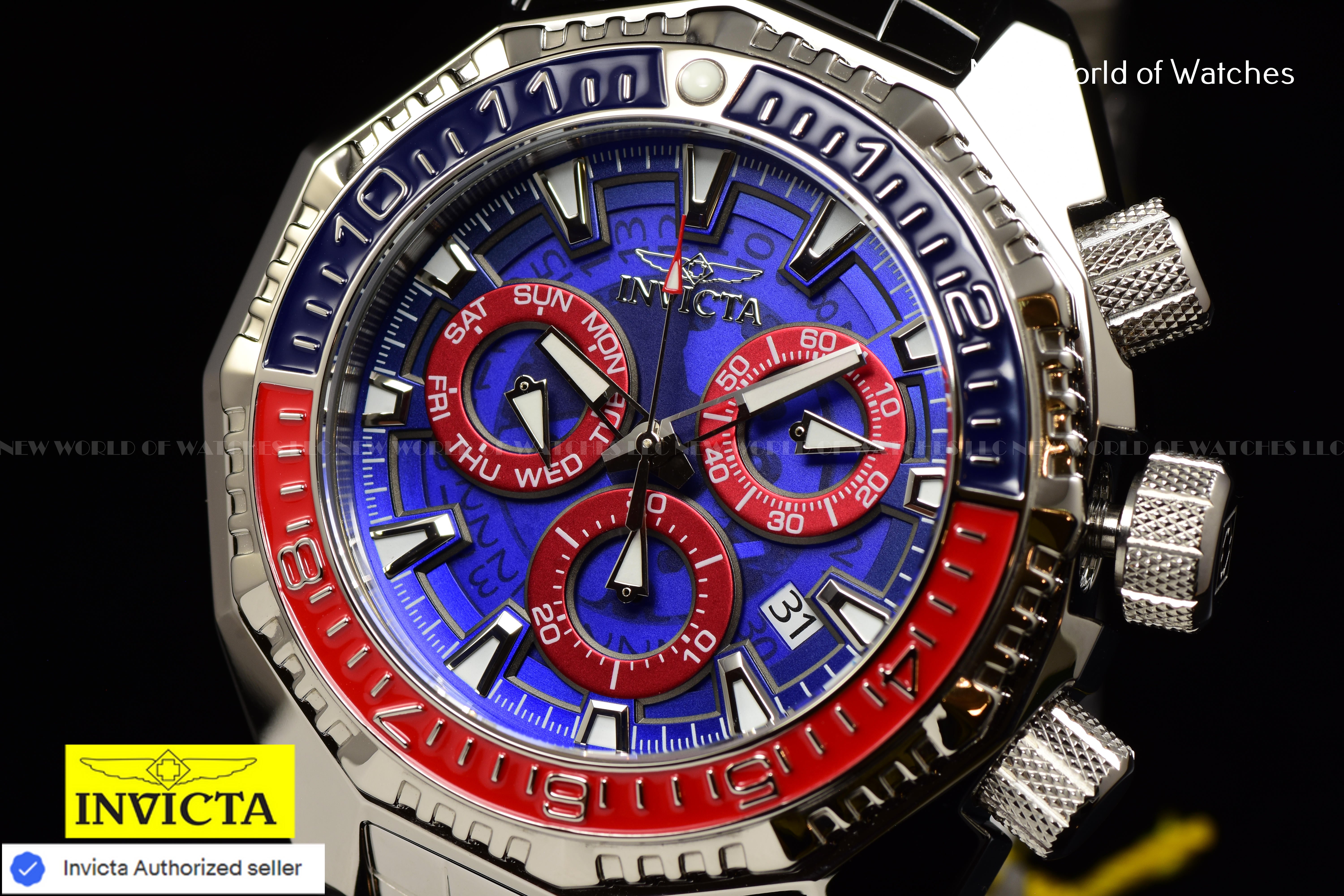 Invicta Men Akula 55mm Dark Blue Red Blue Quartz Thailand Stainless Steel Watch