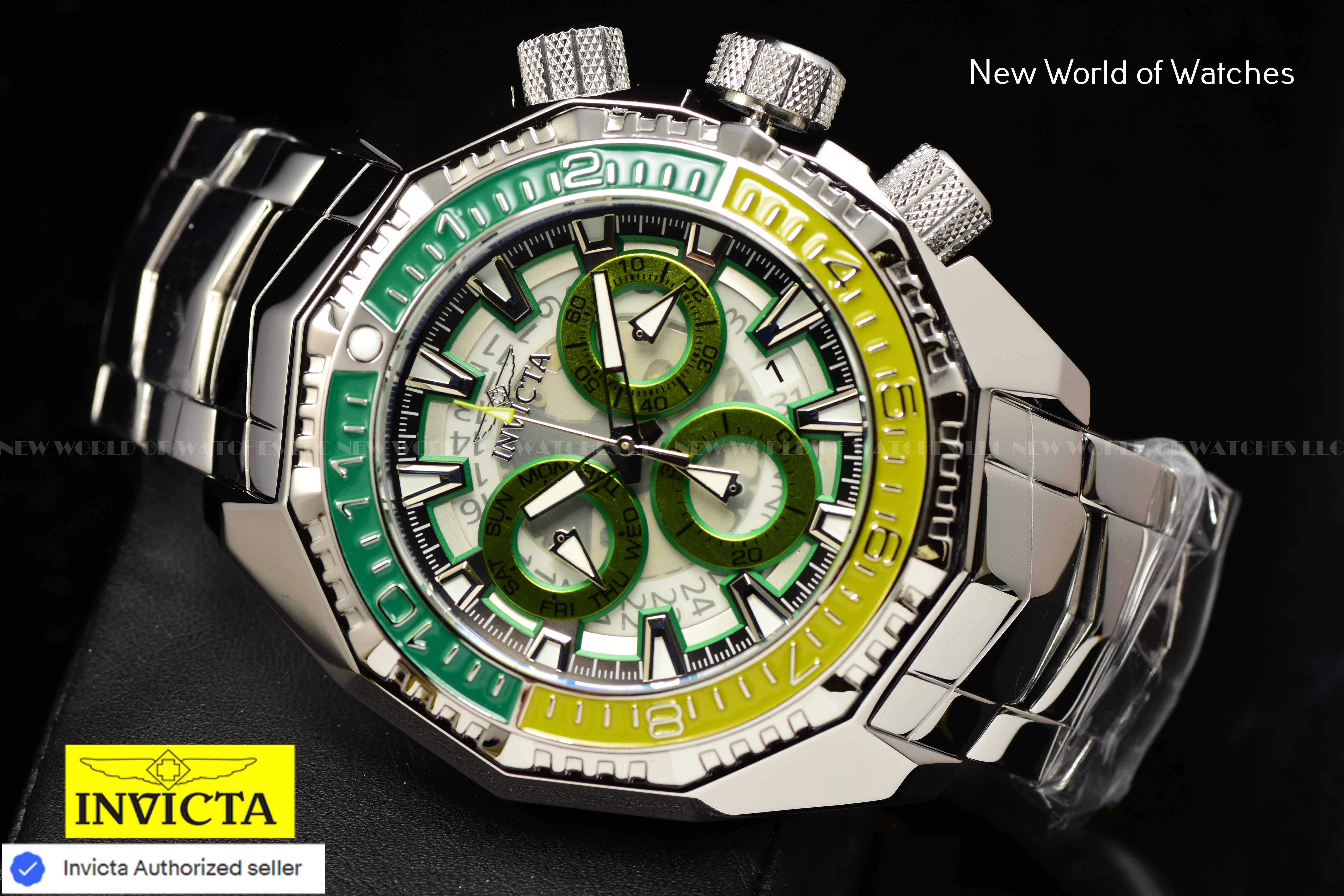 Invicta Men Akula 55mm Light Green Green White Black Quartz Thailand Stainless Steel Watch