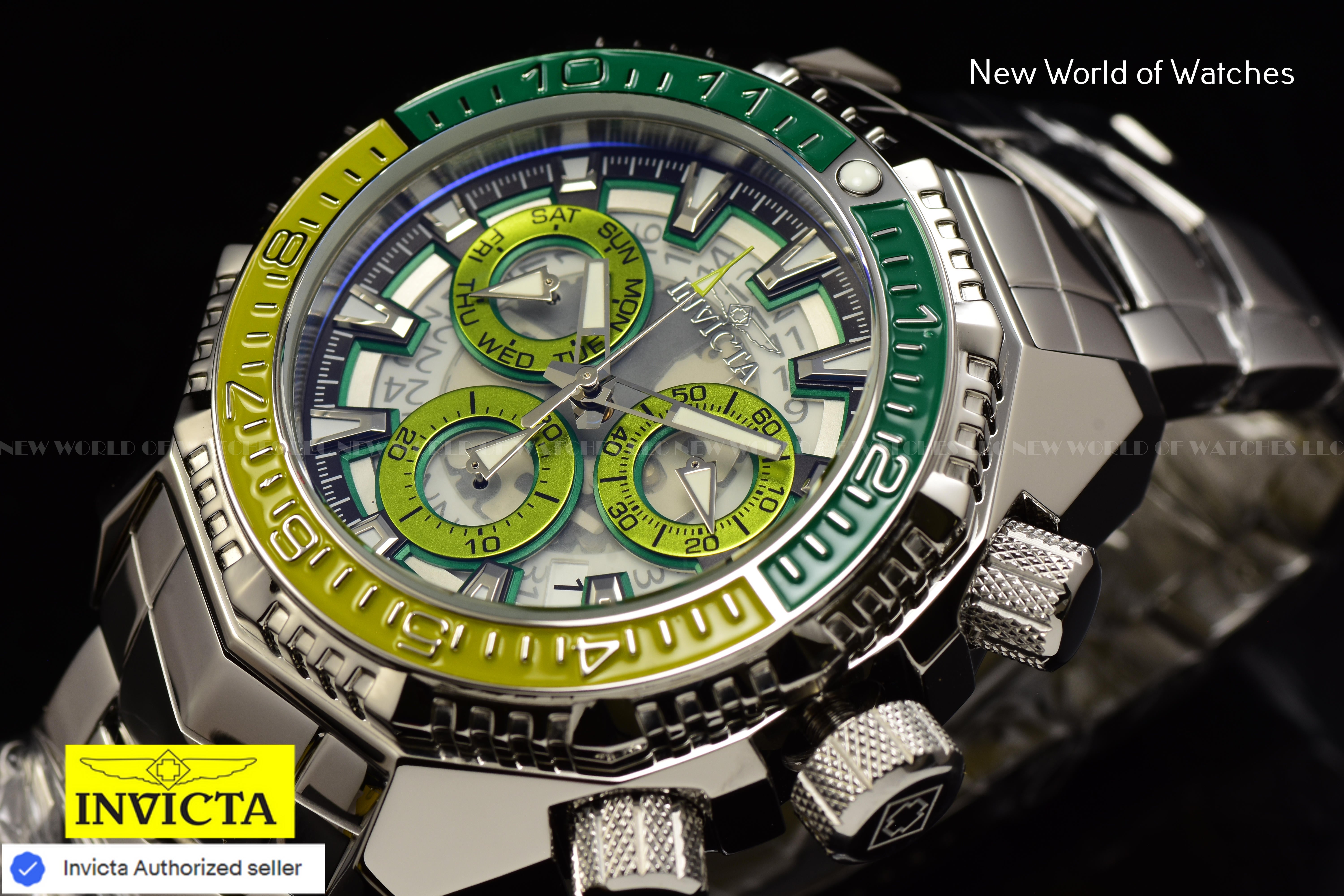 Invicta Men Akula 55mm Light Green Green White Black Quartz Thailand Stainless Steel Watch