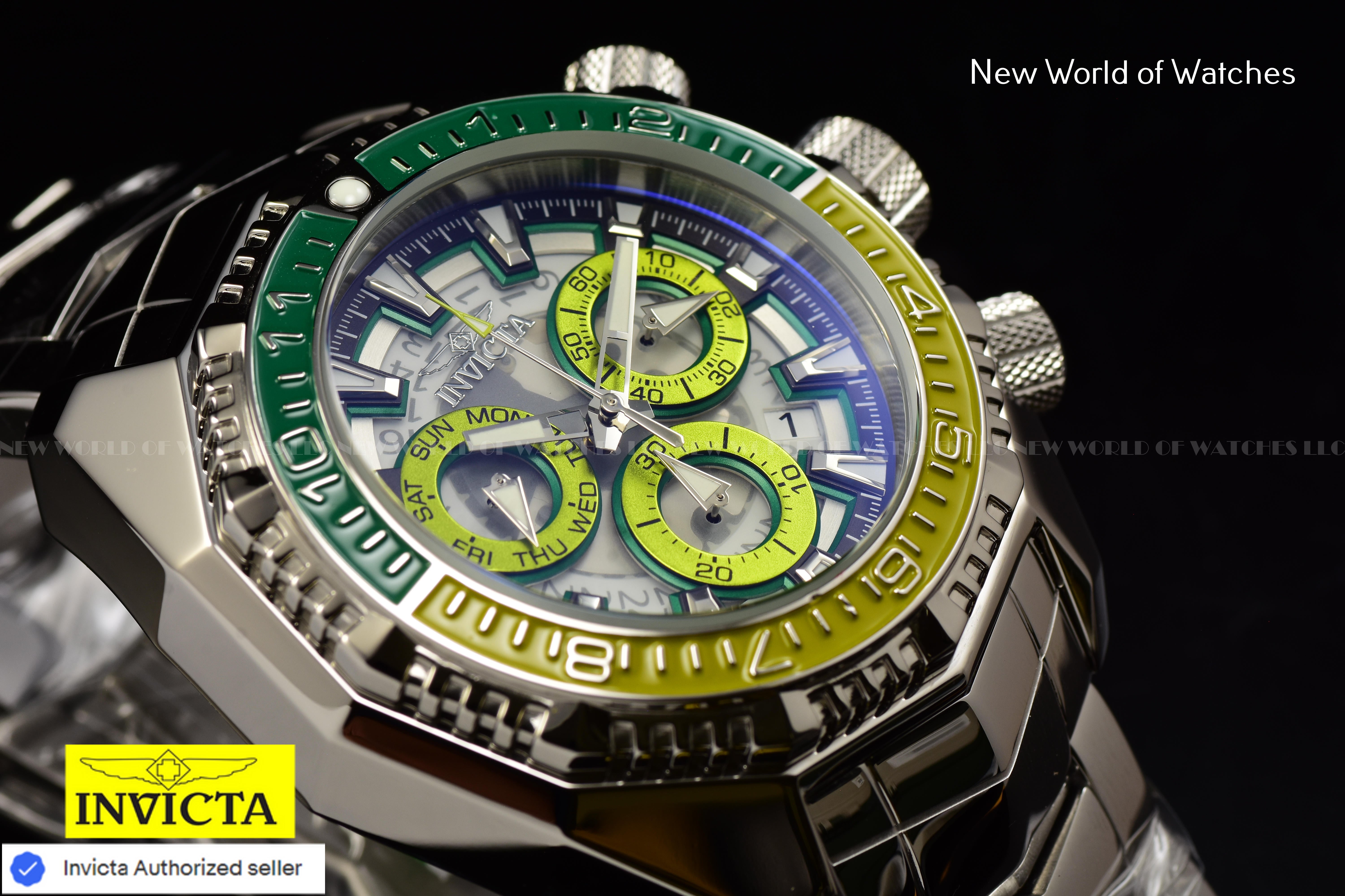 Invicta Men Akula 55mm Light Green Green White Black Quartz Thailand Stainless Steel Watch