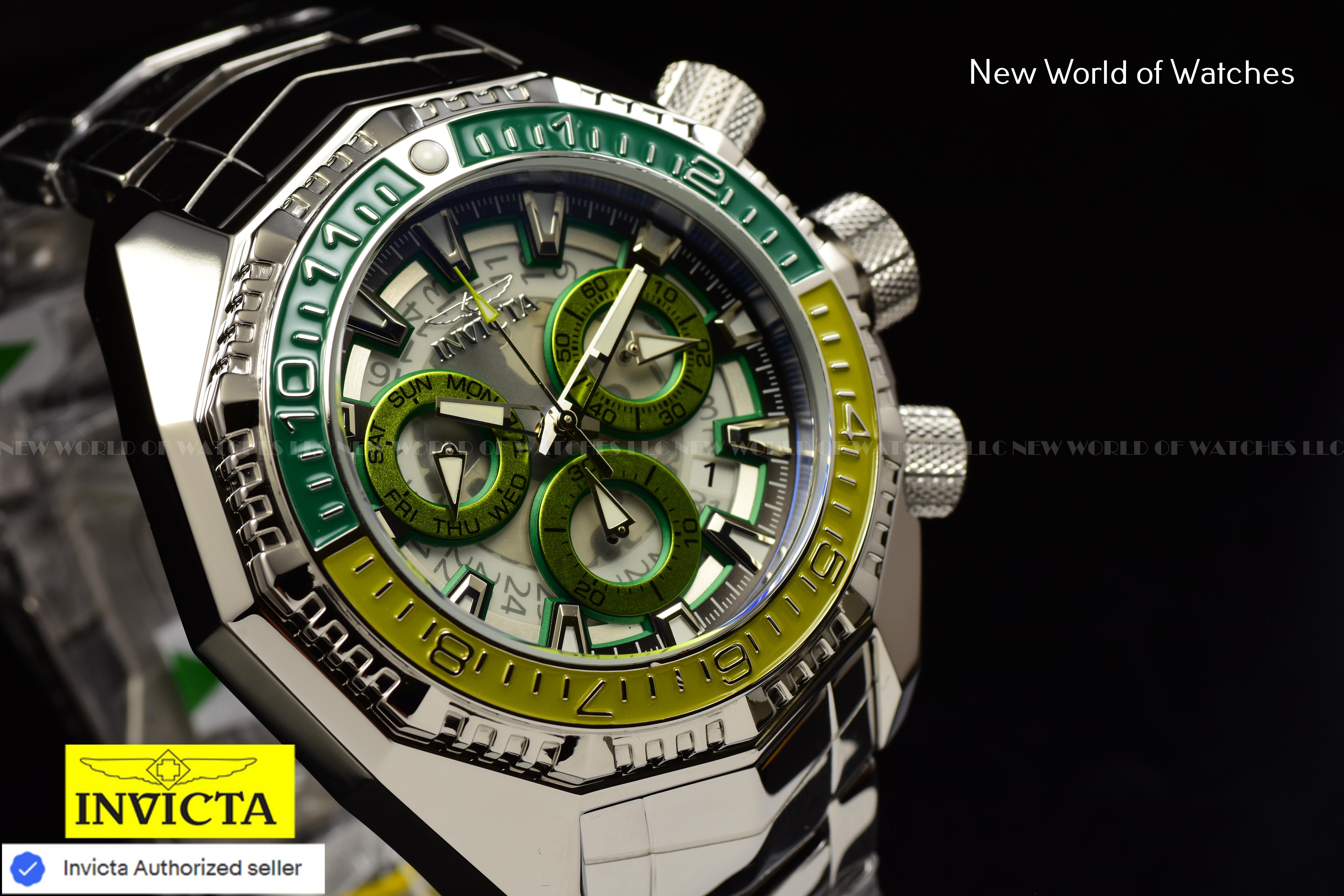 Invicta Men Akula 55mm Light Green Green White Black Quartz Thailand Stainless Steel Watch