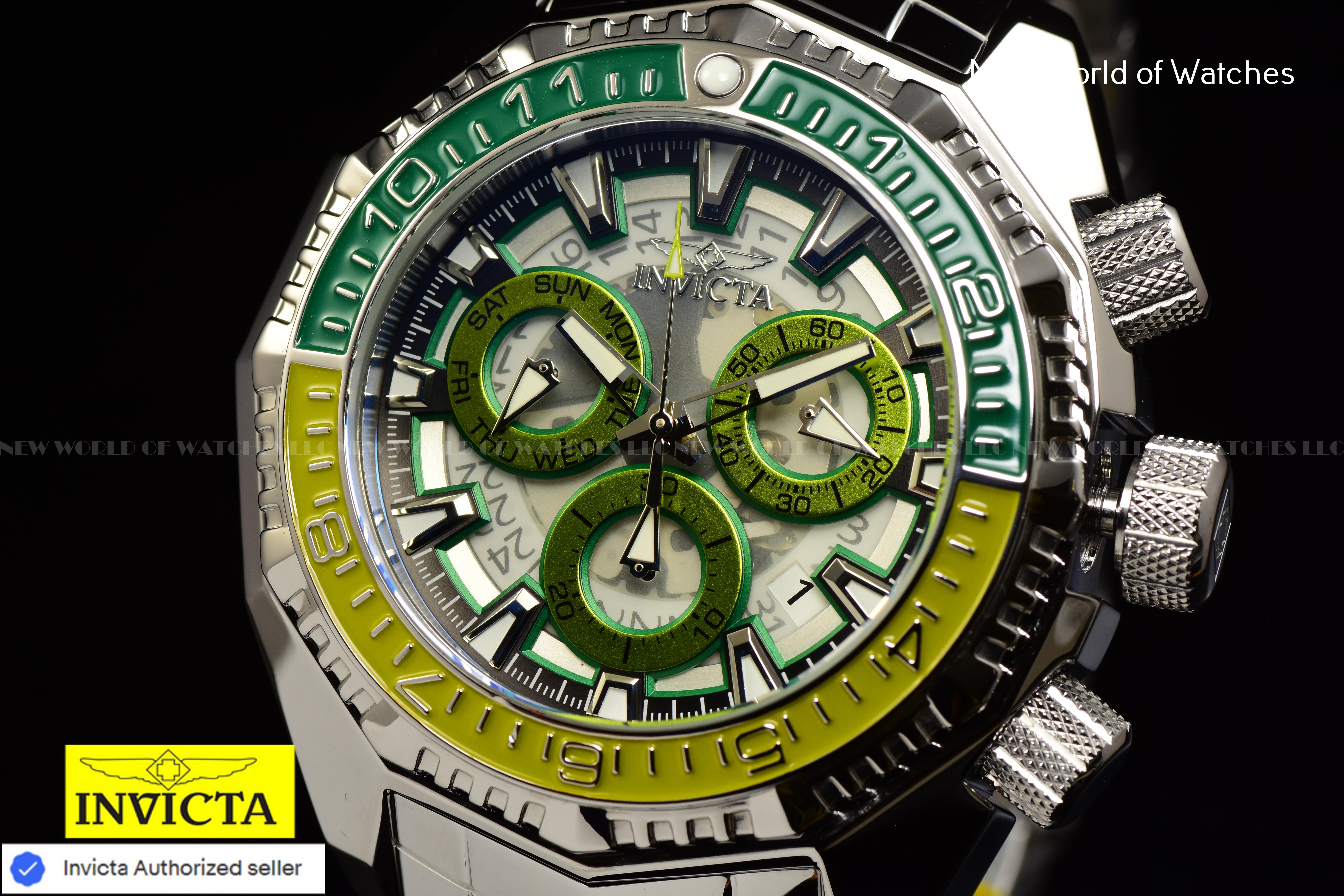 Invicta Men Akula 55mm Light Green Green White Black Quartz Thailand Stainless Steel Watch