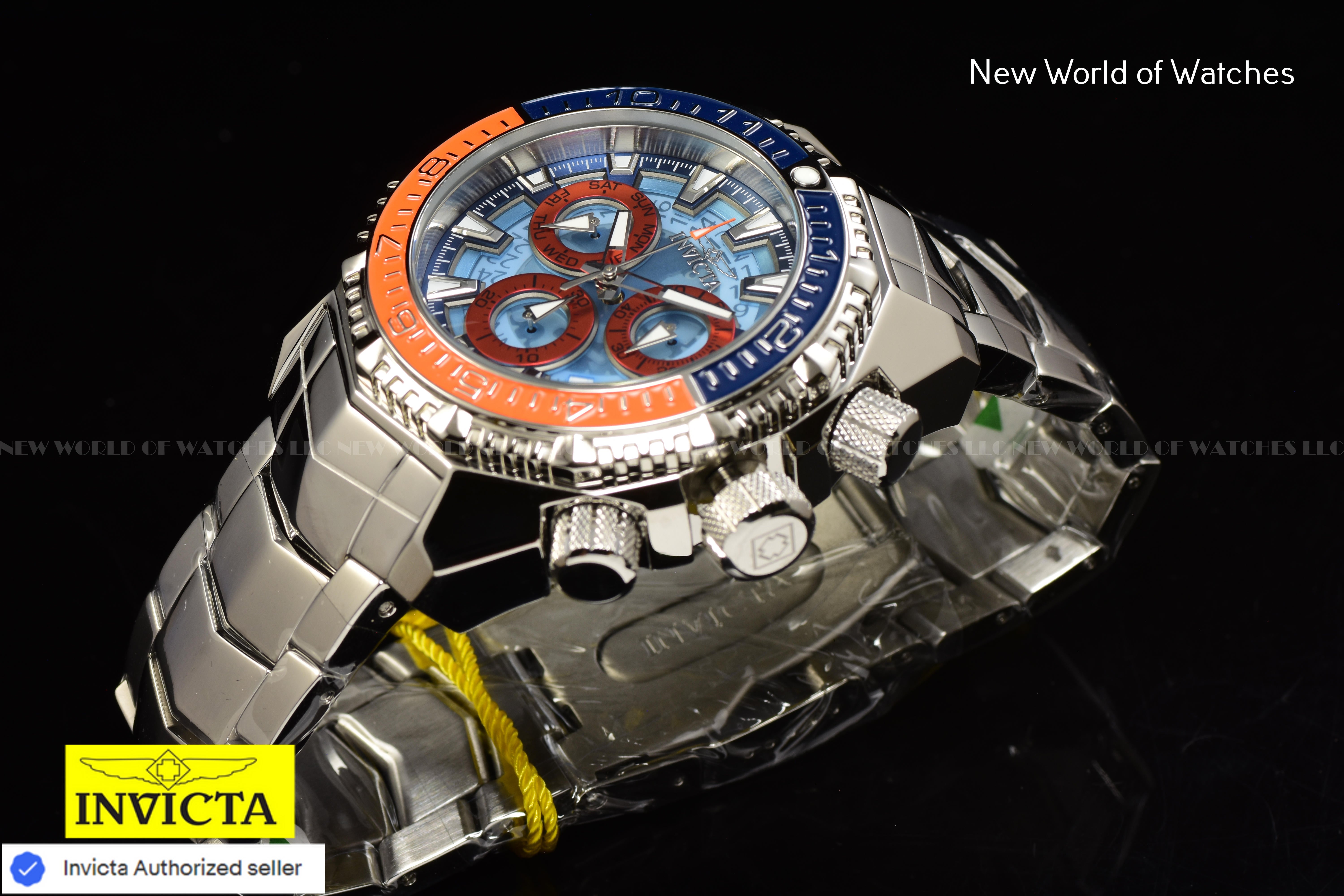 Invicta Men Akula 55mm Dark Blue Light Blue Orange Quartz Thailand Stainless Steel Watch