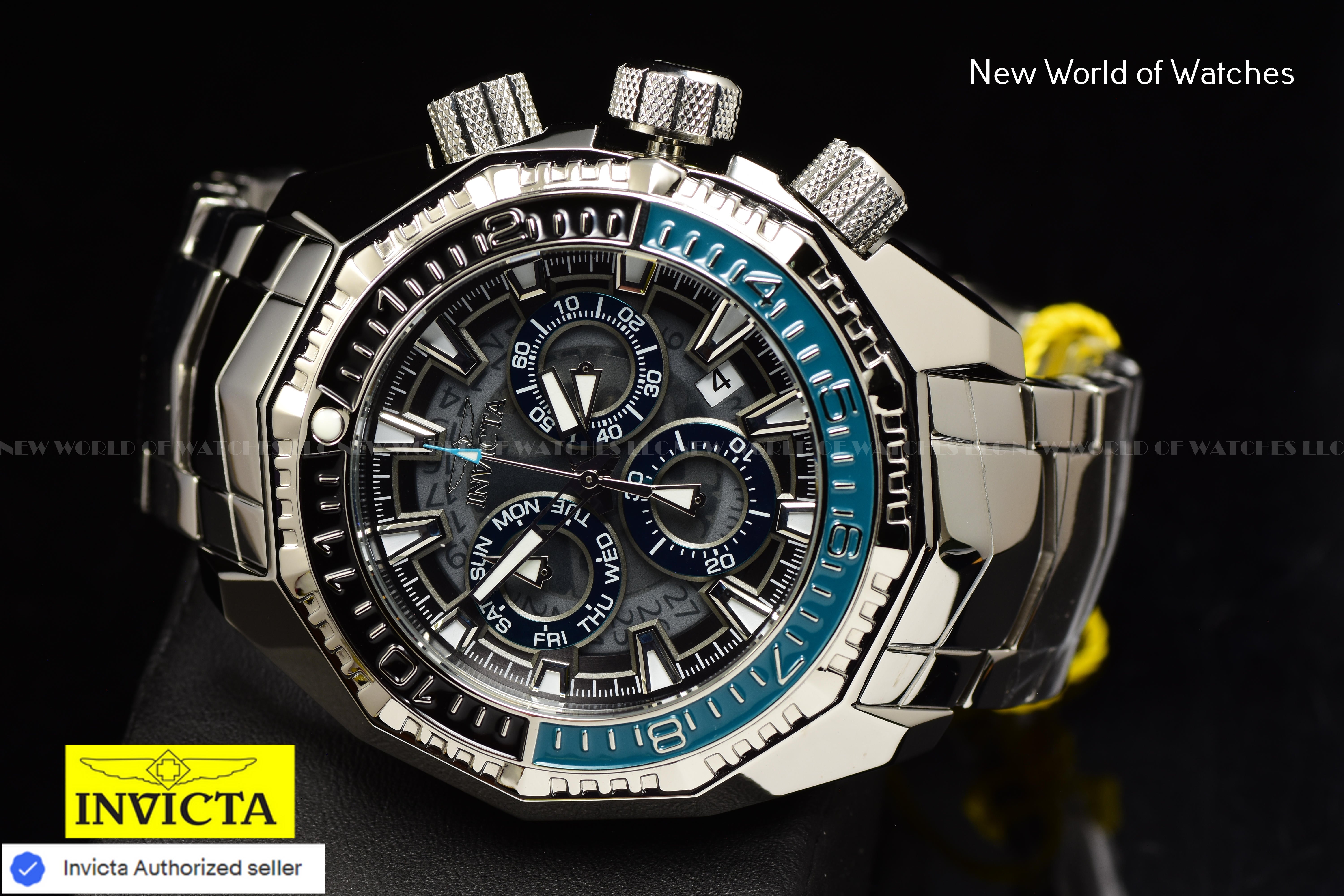 Invicta Men Akula 55mm Turquoise Grey Black Quartz Thailand Stainless Steel Watch