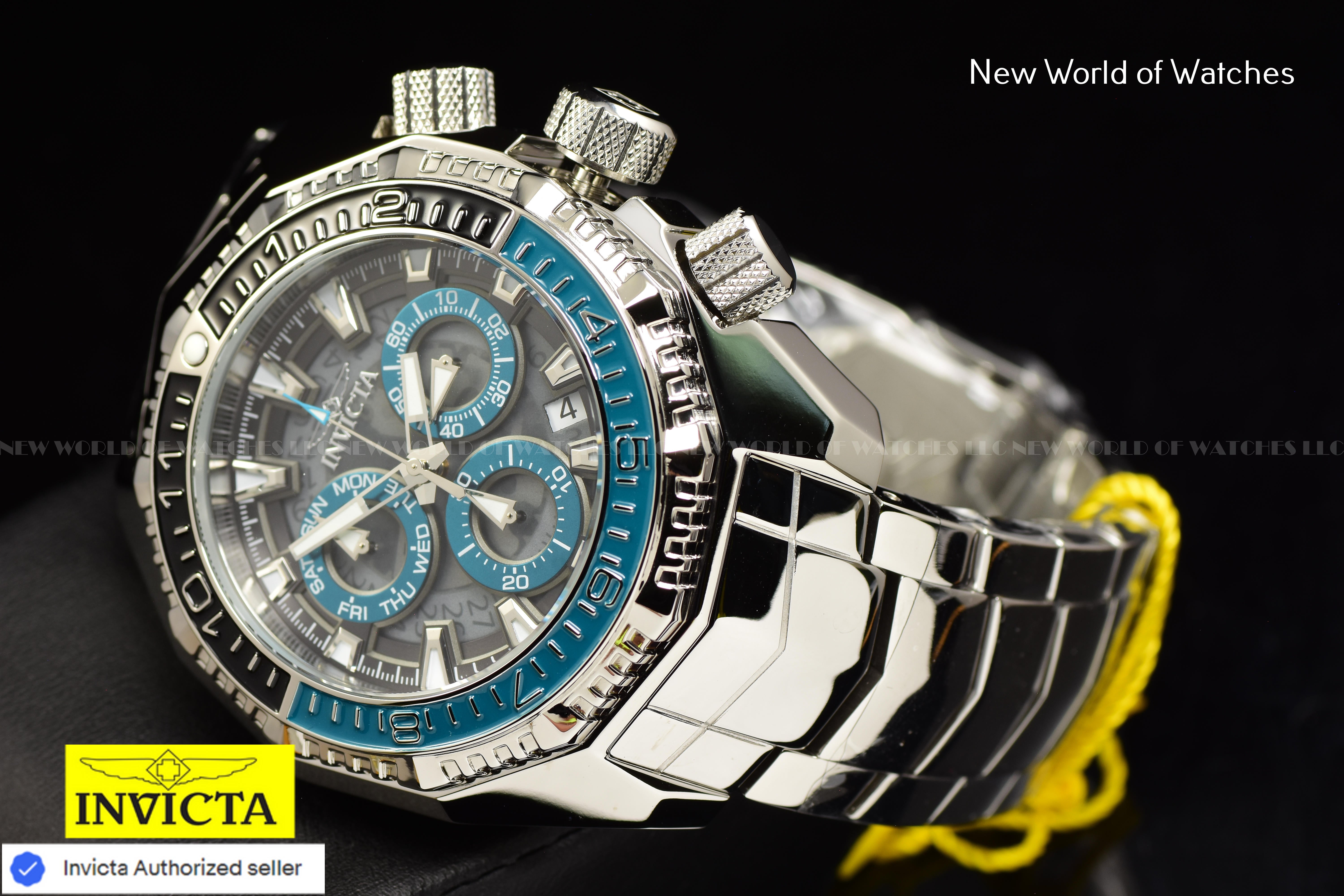 Invicta Men Akula 55mm Turquoise Grey Black Quartz Thailand Stainless Steel Watch