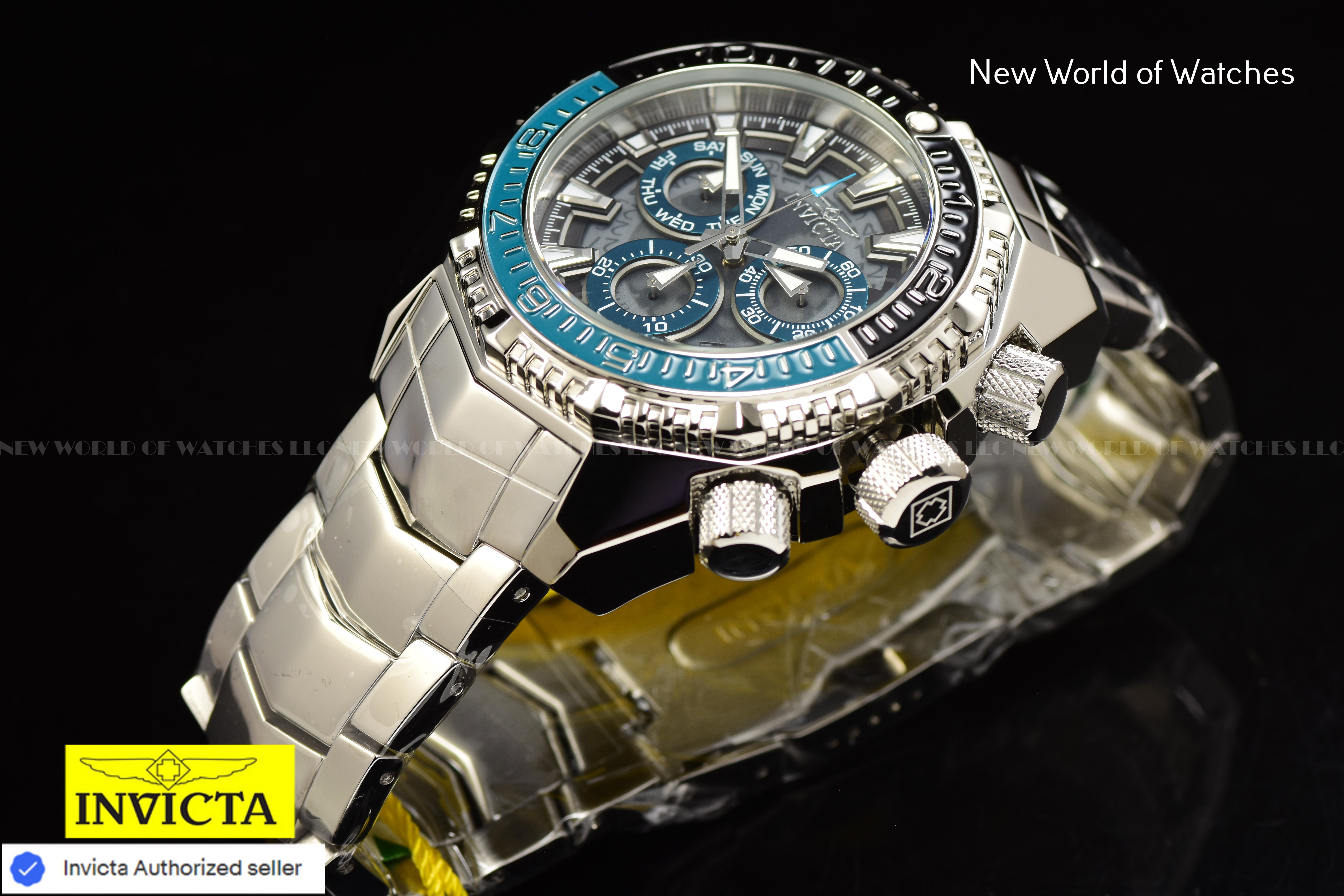 Invicta Men Akula 55mm Turquoise Grey Black Quartz Thailand Stainless Steel Watch